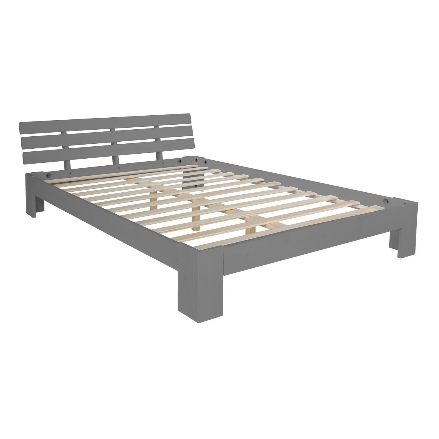 Homestyle4u Holzbett Doppelbett 180x200 Kiefer Grau Futonbett Bett