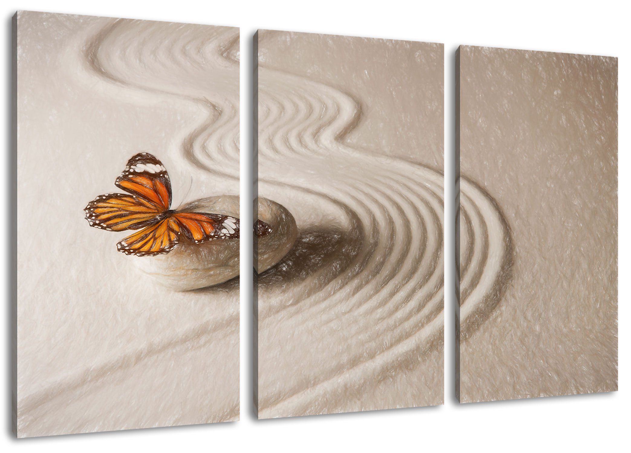Pixxprint Leinwandbild Zen Schmetterling, Zen Schmetterling 3Teiler (120x80cm) (1 St), Leinwandbild fertig bespannt, inkl. Zackenaufhänger