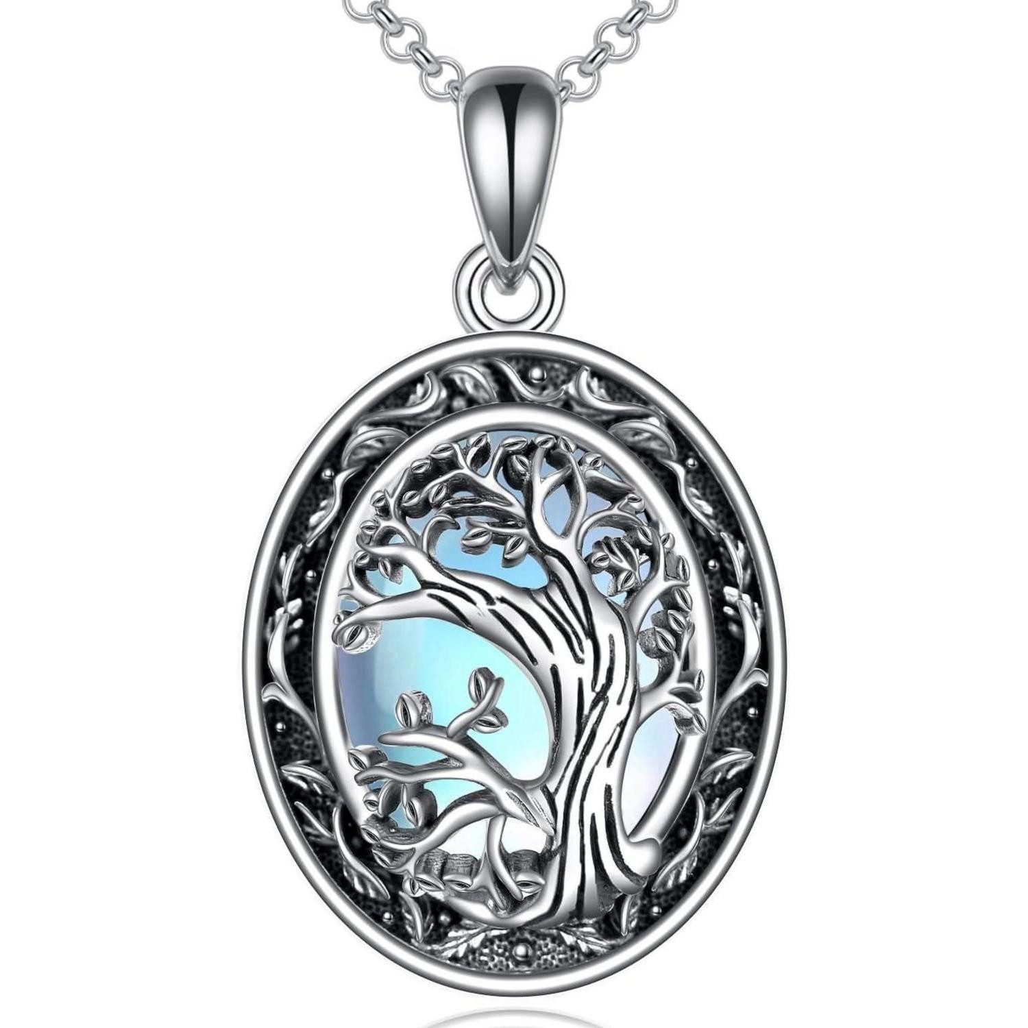 Valentinstagsgeschenk LuxusKollektion Kette und Anhänger Set Halskette Baum des Lebens Mondstein Anhänger Vintage Baum des Lebens