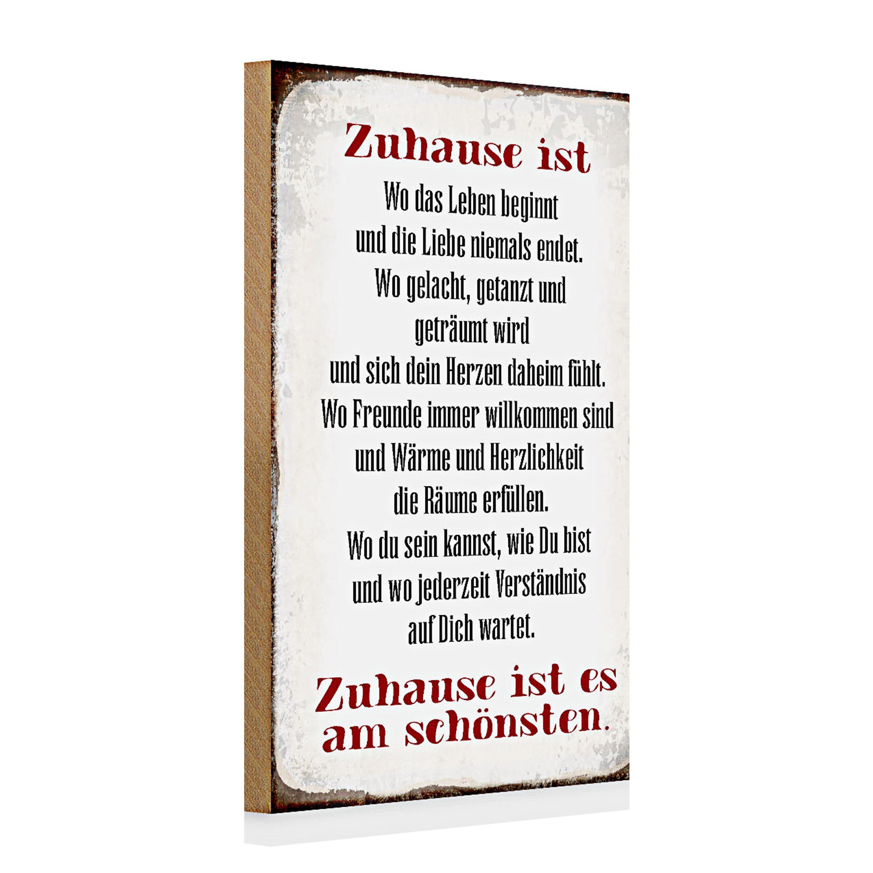 Roomando Holzbild Holzschild Spruch 20x30cm Zuhause ist am schönsten