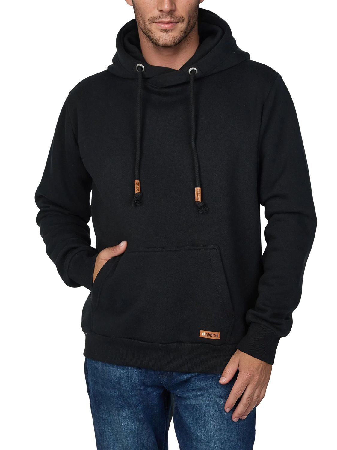 riverso Kapuzenpullover Herren Hoodie RIVJulian Regular Fit Longsleeve Sweatshirt mit Cross-Over-Kragen und Kängurutasche