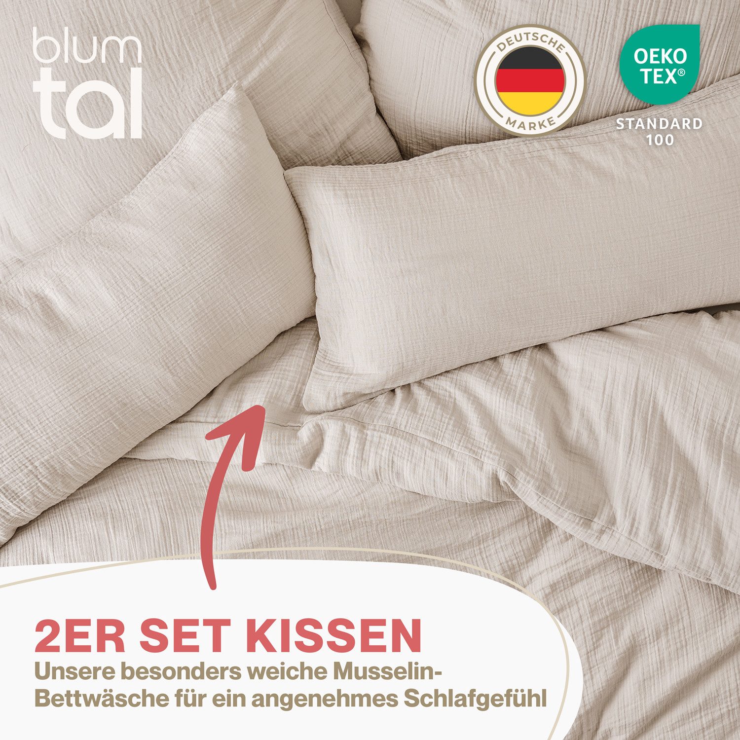 Blumtal Kissenbezug Musselin Kissenbezug - Oeko-TEX zertifiziertes Musselin günstig online kaufen