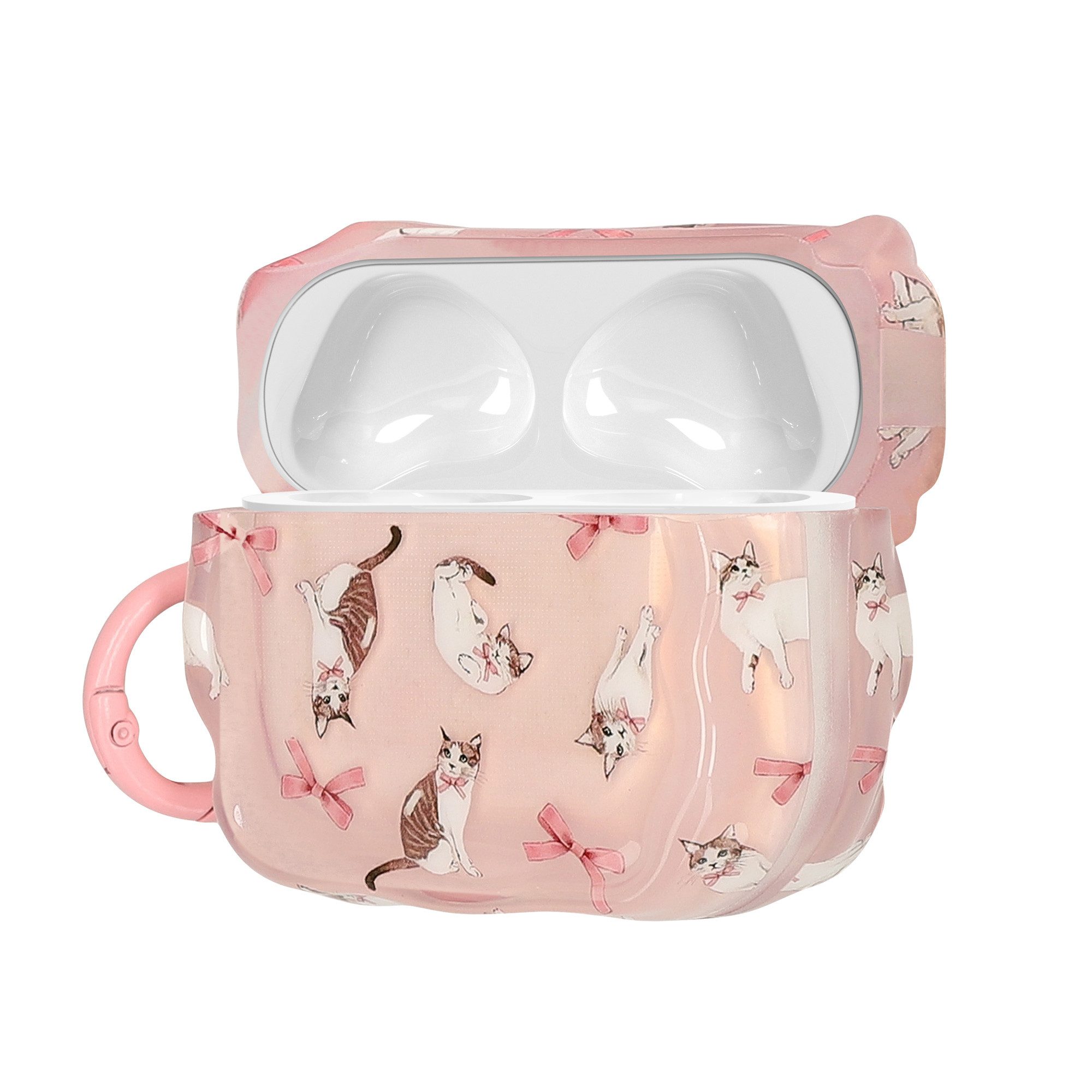 kwmobile Kopfhörer-Schutzhülle In-Ear Kopfhörer Case für Apple AirPods 3, Hülle mit Karabiner - Headphones Case - Katze mit Bänder Design