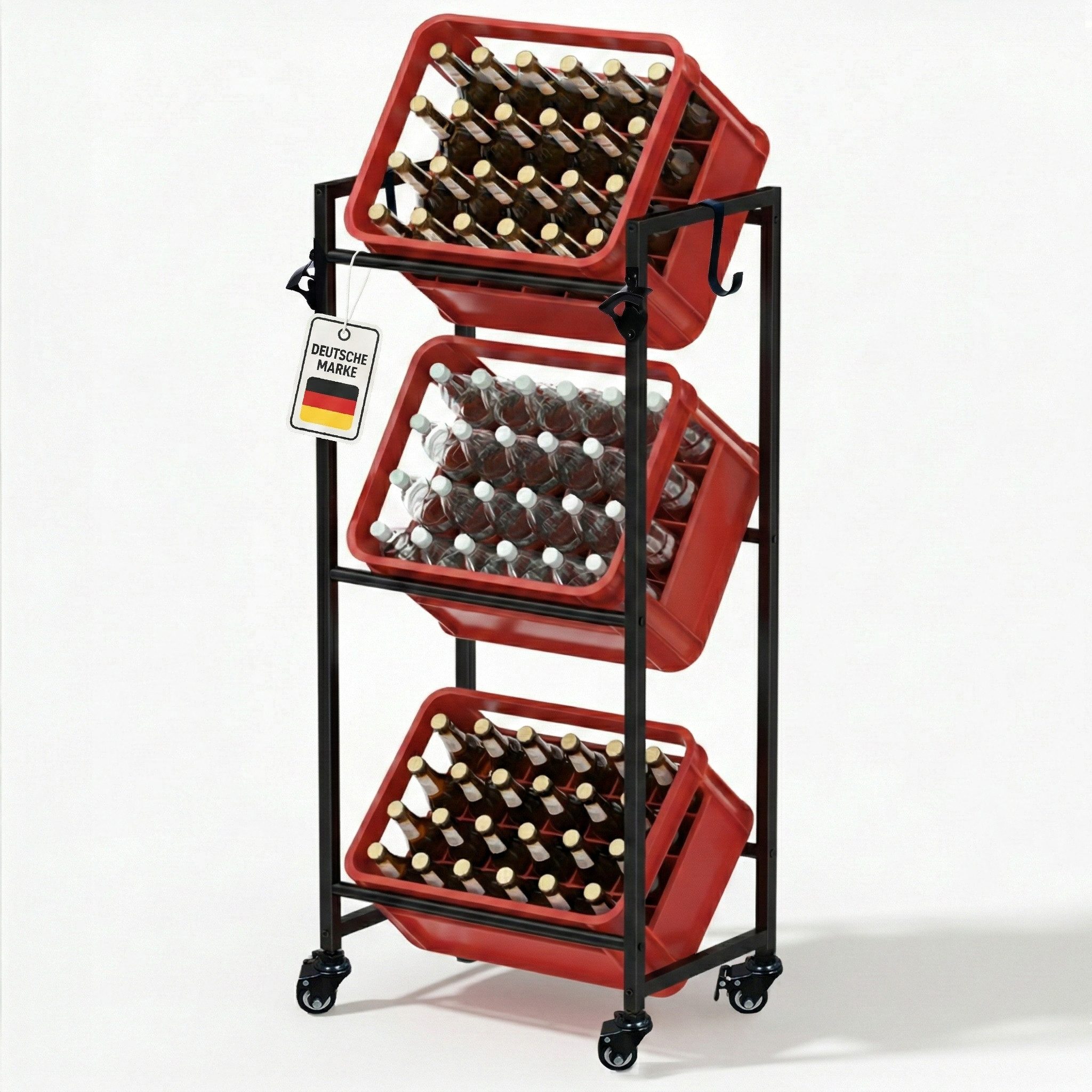 Roxlin Ablageregal Getränkekistenregal für 3/6 Kisten – Metallregal mit Ablage 300 kg, 03-tlg.