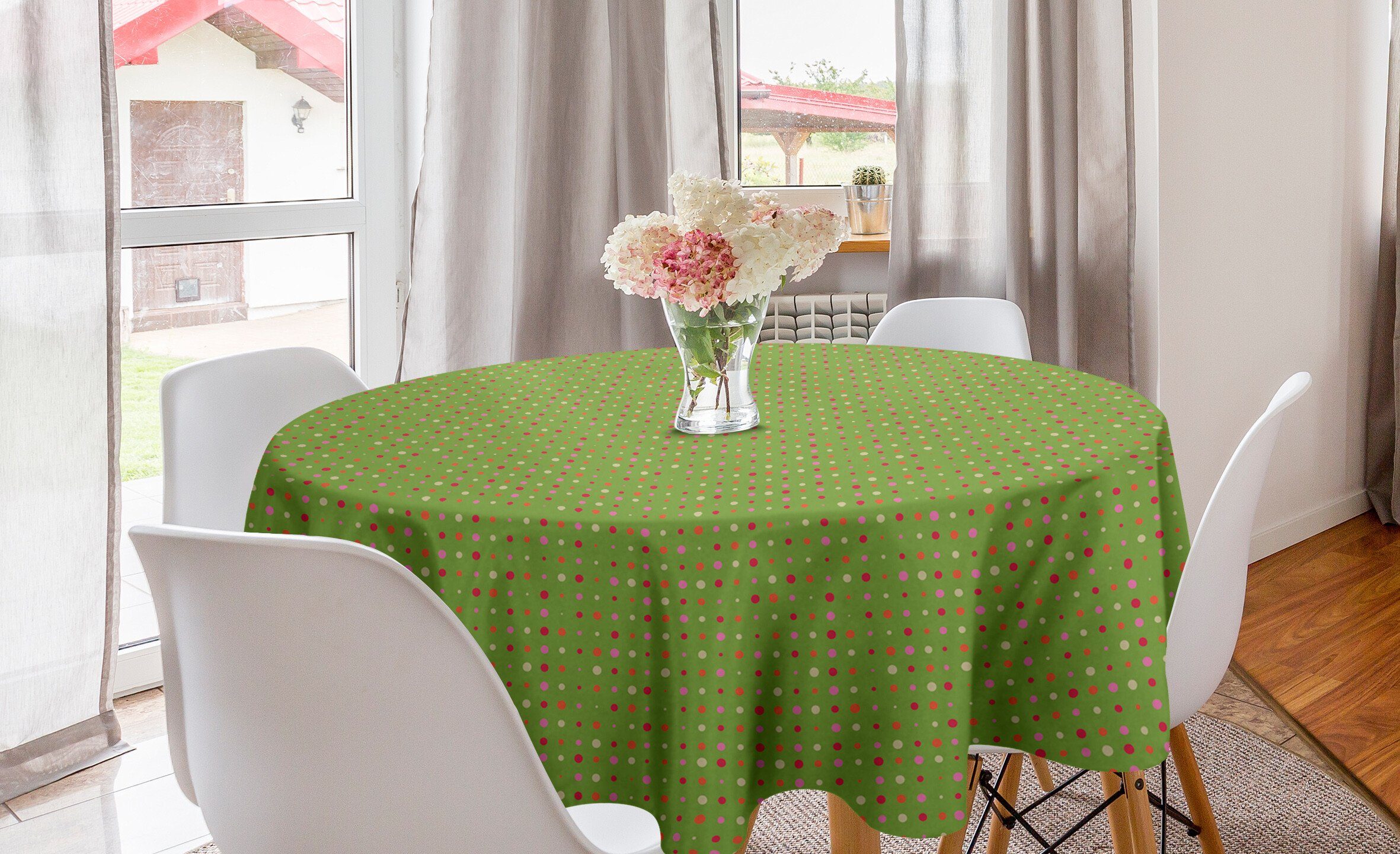 Abakuhaus Tischdecke Kreis Tischdecke Abdeckung für Esszimmer Küche Dekoration, Rosa Tupfen unregelmäßige Formen