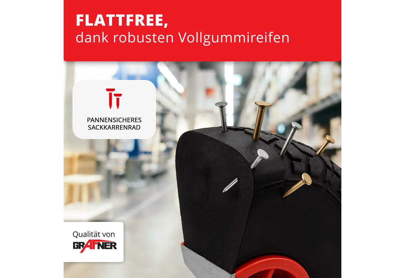 Thumbnail - Grafner Sackkarre Sackkarre 200kg ausziehbar/ klappbar Vollgummibereifung FlatFree, klappbar
