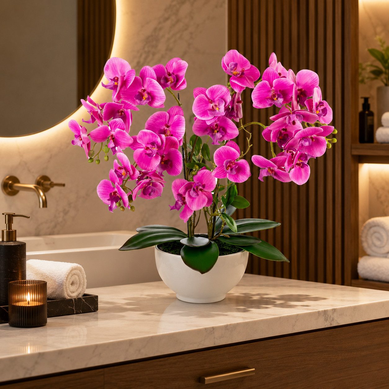 Kunstorchidee PASCH® XXL Orchidee künstlich wie echt (56cm) in Hochglanz-Keramiktopf Orchidee, PASCH
