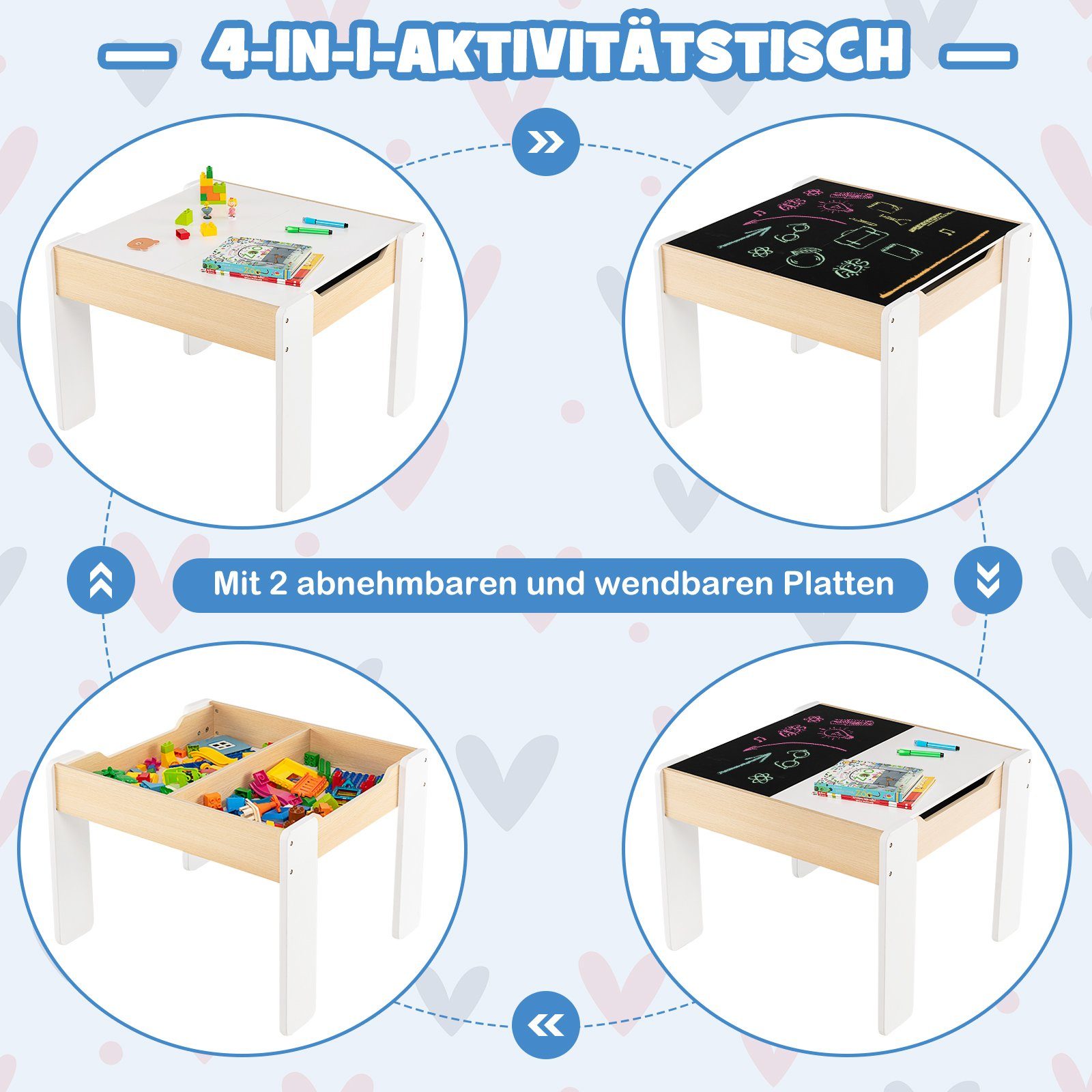COSTWAY Kindersitzgruppe 3tlg. Kindertisch, aus Holz, günstig online kaufen