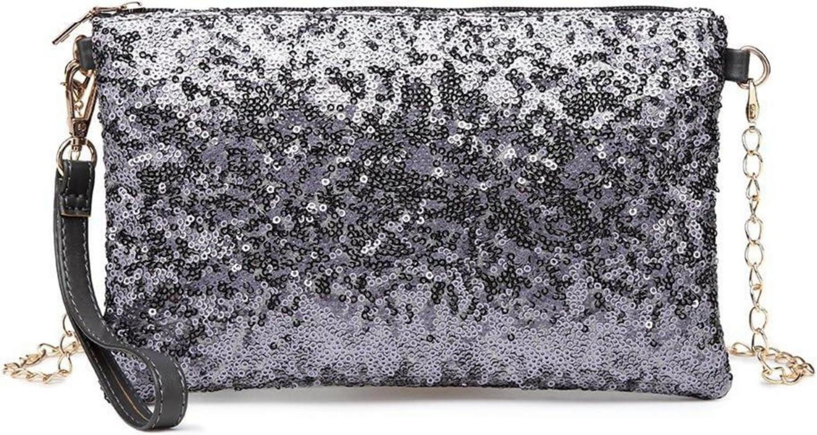 Clutch Damen Mini Pailletten Umhängetasche Schultertasche Clutch Blau
