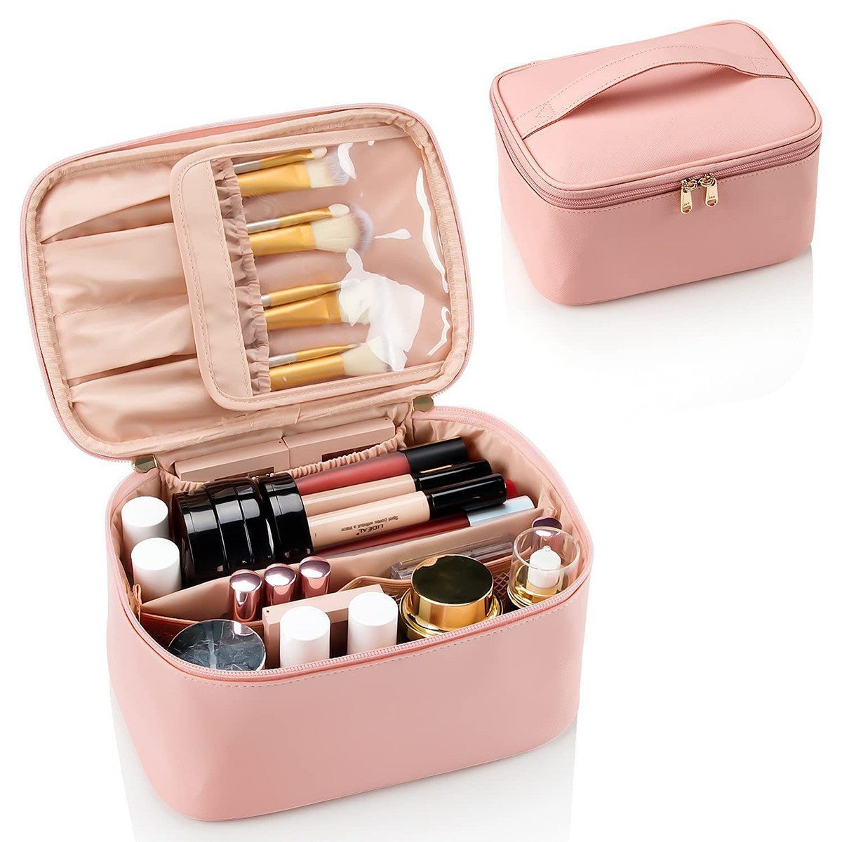 feinlux Kulturbeutel Kosmetiktasche Damen Groß Kulturbeutel mit Pinsel Aufbewahrung (Packung, Trennwand Tragbare Wasserdicht Kulturtasche Schminktasche(1 Stück), Zur Aufbewahrung Ihrer Kosmetika, Lippenstifte und Spiegel.