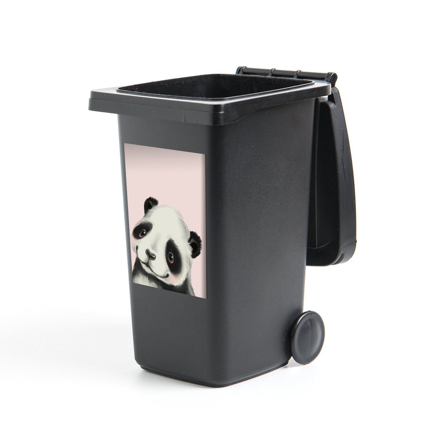 Abfalbehälter (1 Sticker, MuchoWow Wandsticker Mülltonne, Rosa Panda Mülleimer-aufkleber, Kinder Container, St), - -