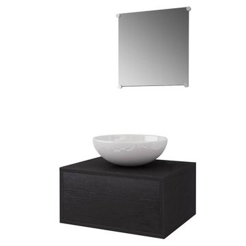 vidaXL Badezimmer-Set 4-tlg. Badmöbel-Set mit Waschbecken und Wasserhahn Schwarz, (1-St)