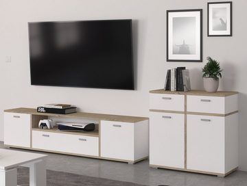 xonox.home Lowboard Cosmo (TV Unterschrank in weiß mit Sonoma Eiche, 180 cm), viel Stauraum, Soft-Close