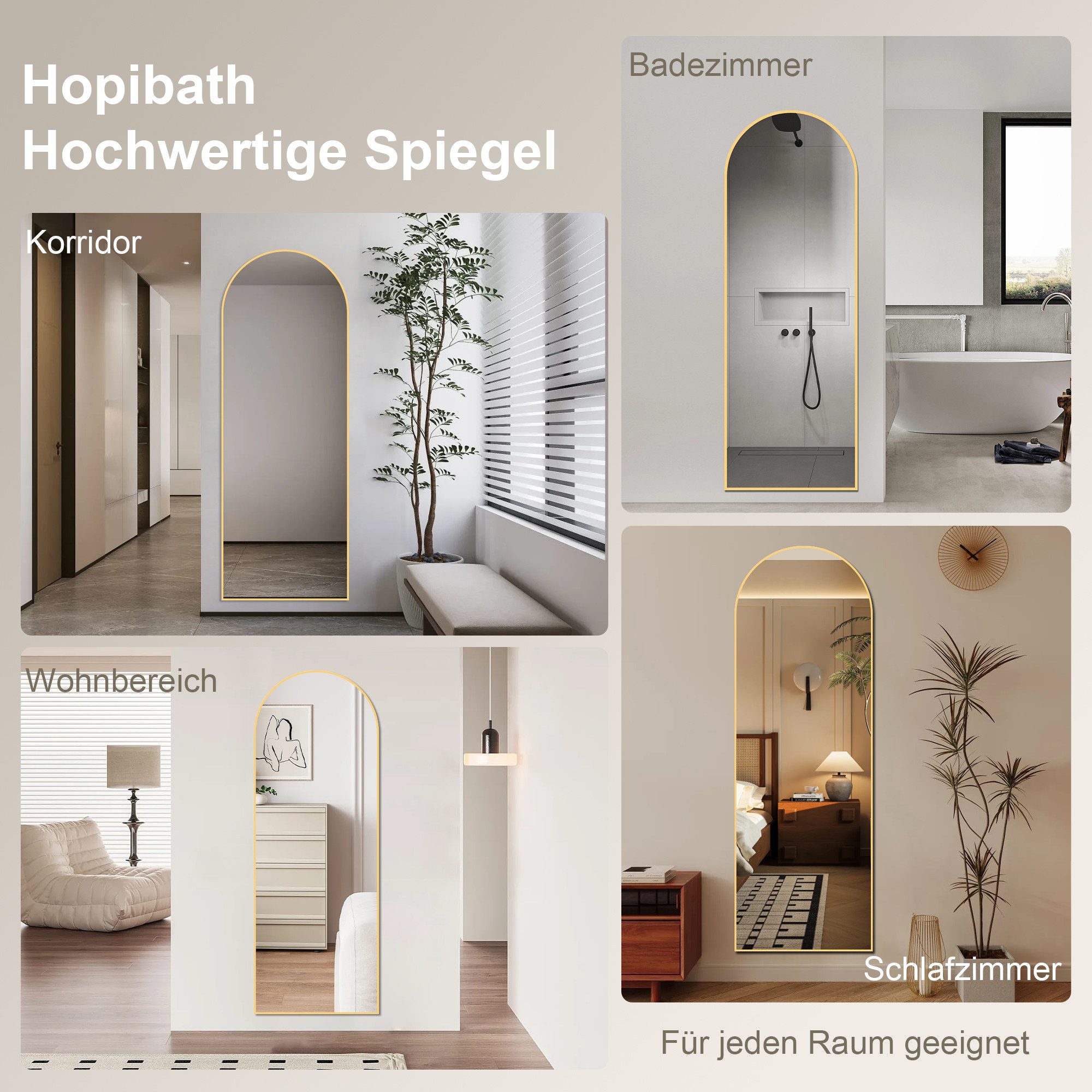 Hopibath Ganzkörperspiegel Wand Gold 150x50 (Standspiegel Hängespiegel groß, Oval), für Hotel Flur Garderobe Schlafzimmer Wohnzimmer