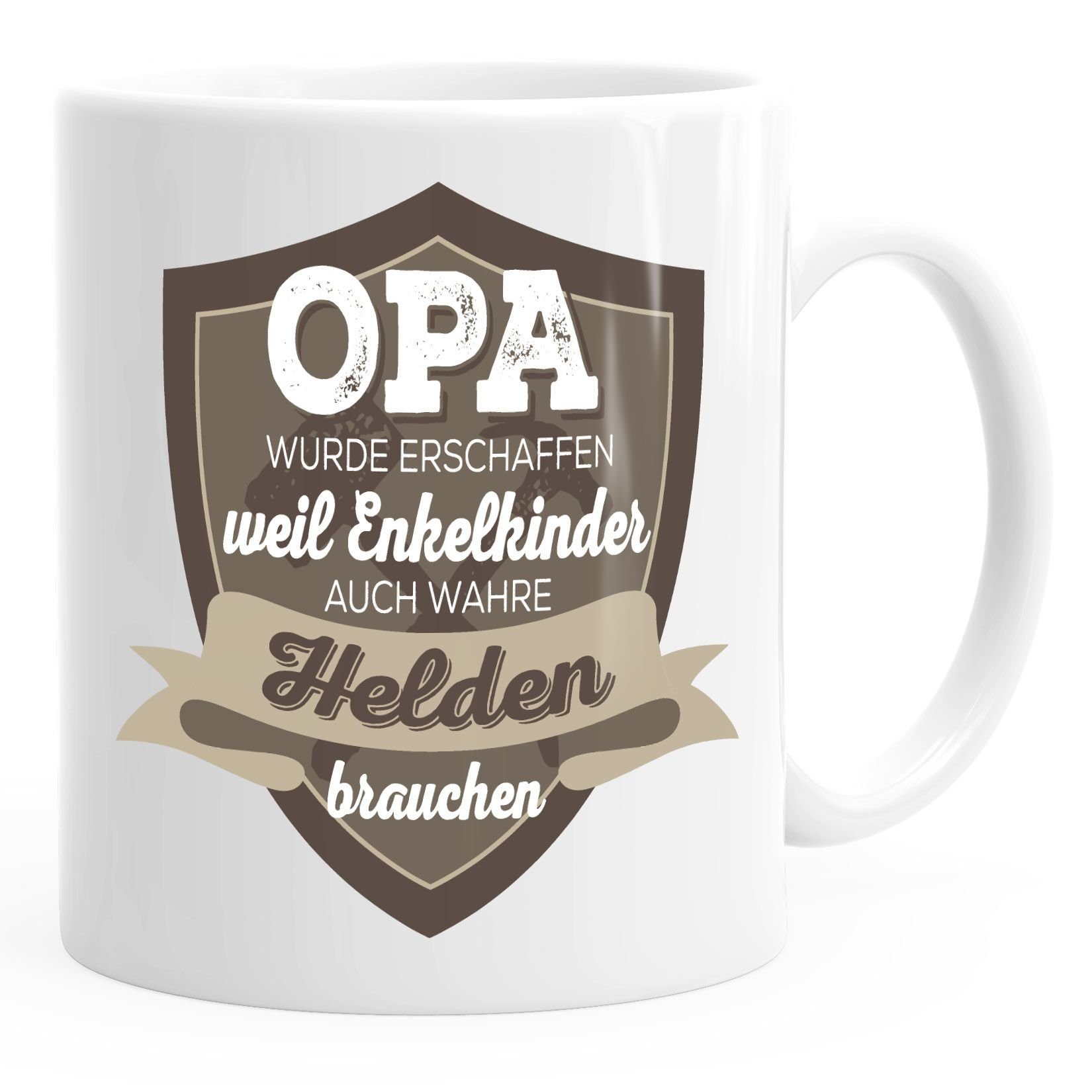 MoonWorks Tasse Kaffee-Tasse Opa wurde geschaffen weil Enkelkinder auch wahre Helden brauchen Spruch Geschenk-Tasse MoonWorks®, Keramik