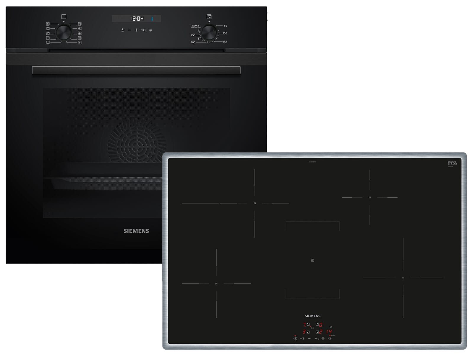 SIEMENS Backofen-Set, mit Teleskopauszug nachrüstbar, Reinigung mit Wasser / Dampf, Powerboost-Funktion, Timer