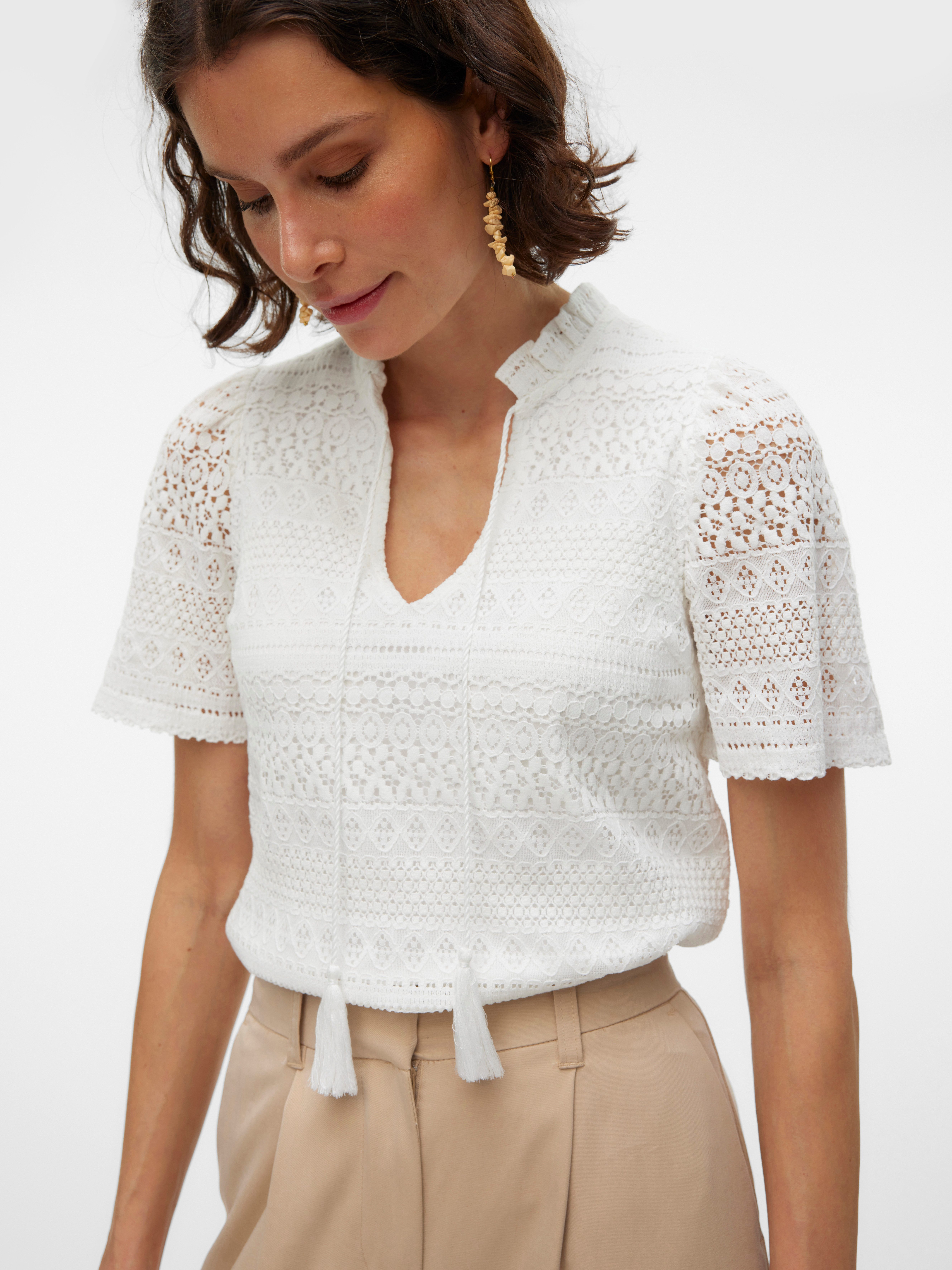 Vero Moda Spitzenshirt VMHONEY LACE S/S TASSEL TOP WVN GA günstig online kaufen