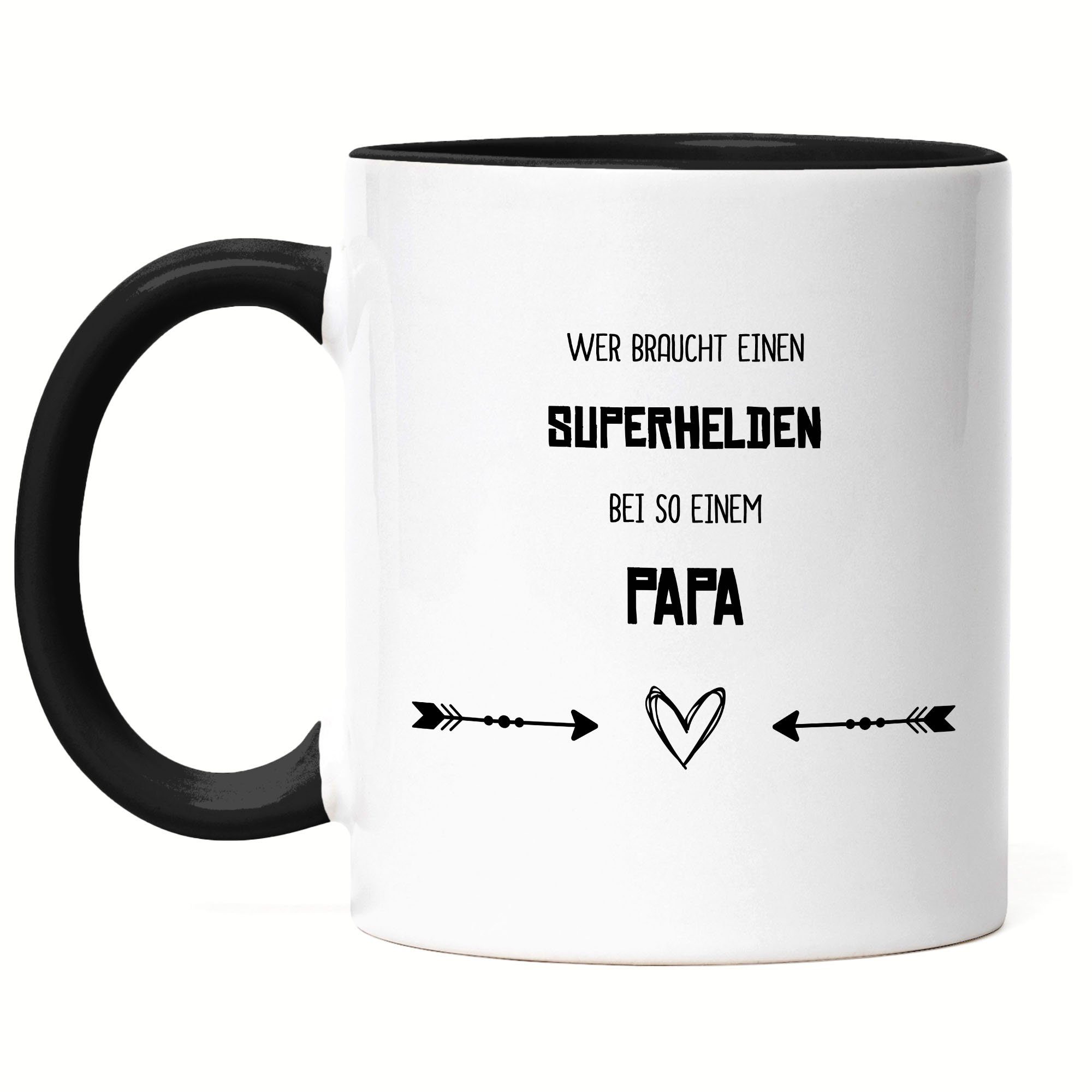 Hey!Print Tasse Wer Braucht Superhelden Tasse Bester Papa Der Welt Geschenkidee Vatertag Geburtstag, Keramik Schwarz