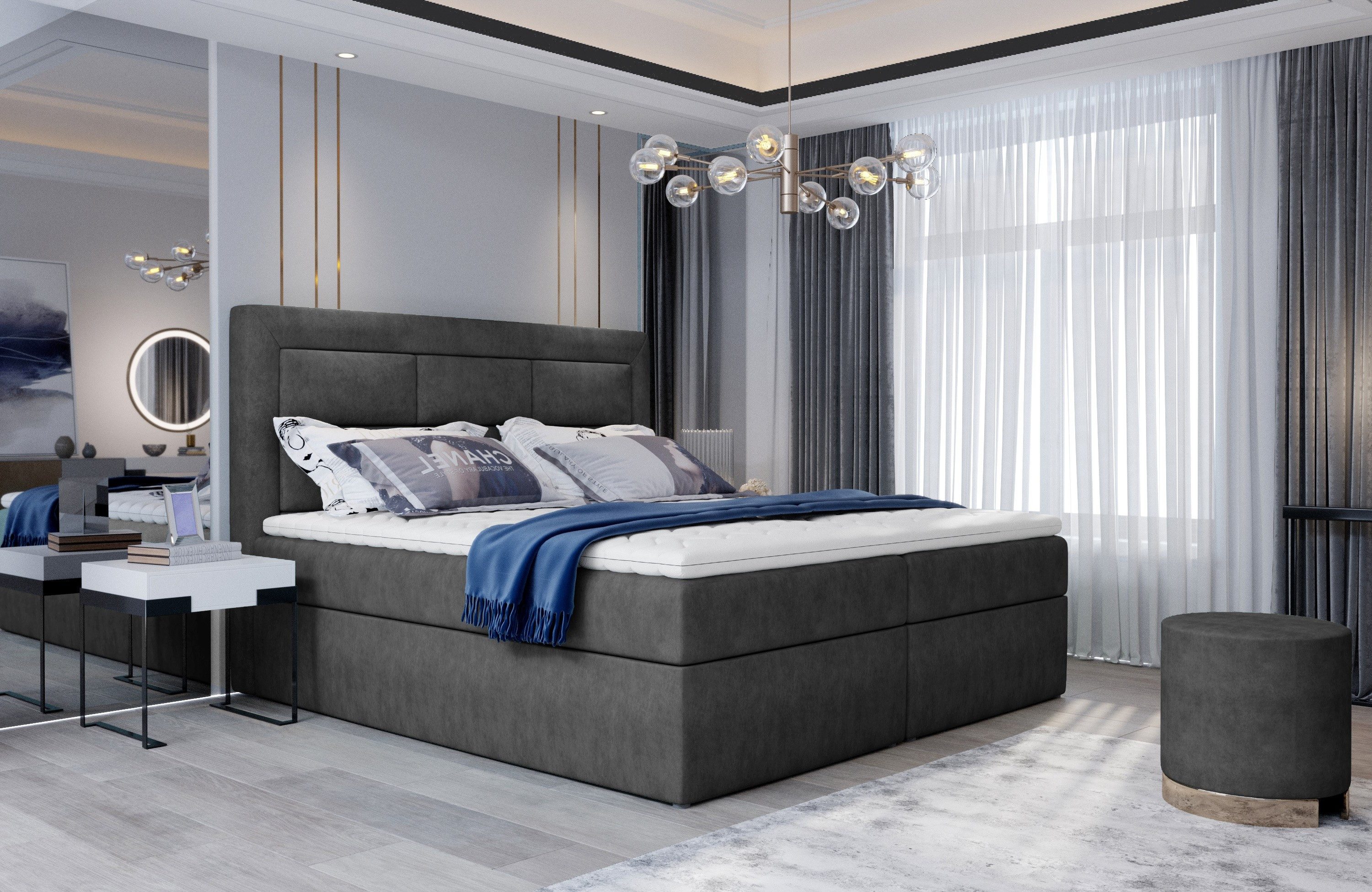 Xlmoebel Boxspringbett Luxuriöses Doppelbett für modernes Schlafzimmer im Hotelstil (1-St., Boxspringbett 180x215 cm, grau, Hotelstil), Made in Europa