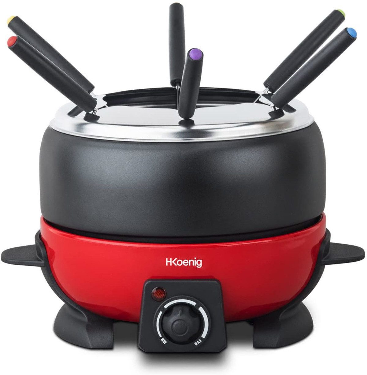 H.Koenig Раклетници und Fondue-Set ALP1800 elektrisches Fondue-Set, schwarz-rot für 6 Personen, 800 W