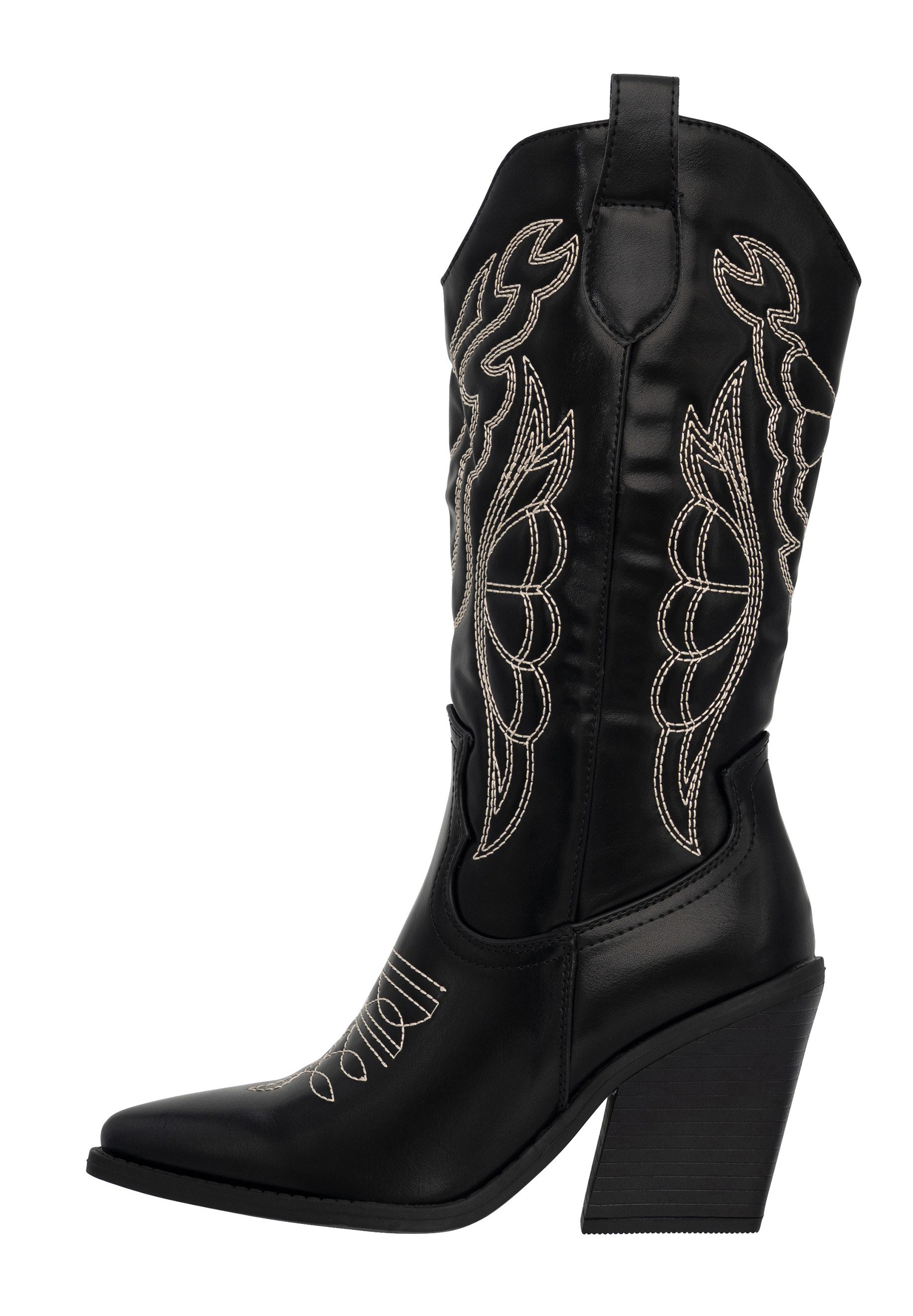 Salinyang Damen Cowboy Boots in Lederoptik mit Stickerei & Blockabsatz Stiefel