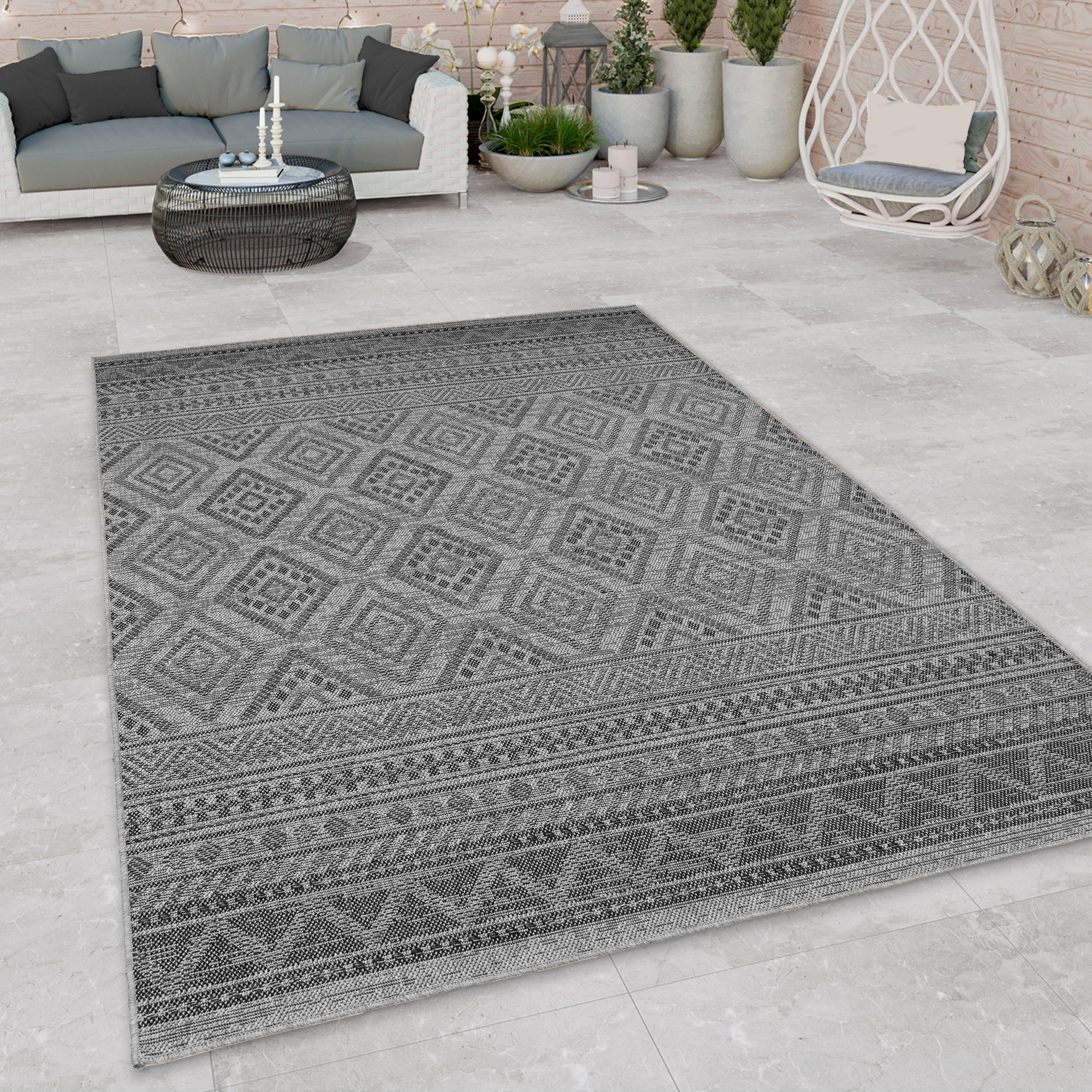 Teppich Vermont 184, Paco Home, rechteckig, Höhe: 4 mm, Flachgewebe, modernes Design mit Rauten, gesteift, Outdoor geeignet anthrazit | Kurzflor-Teppiche