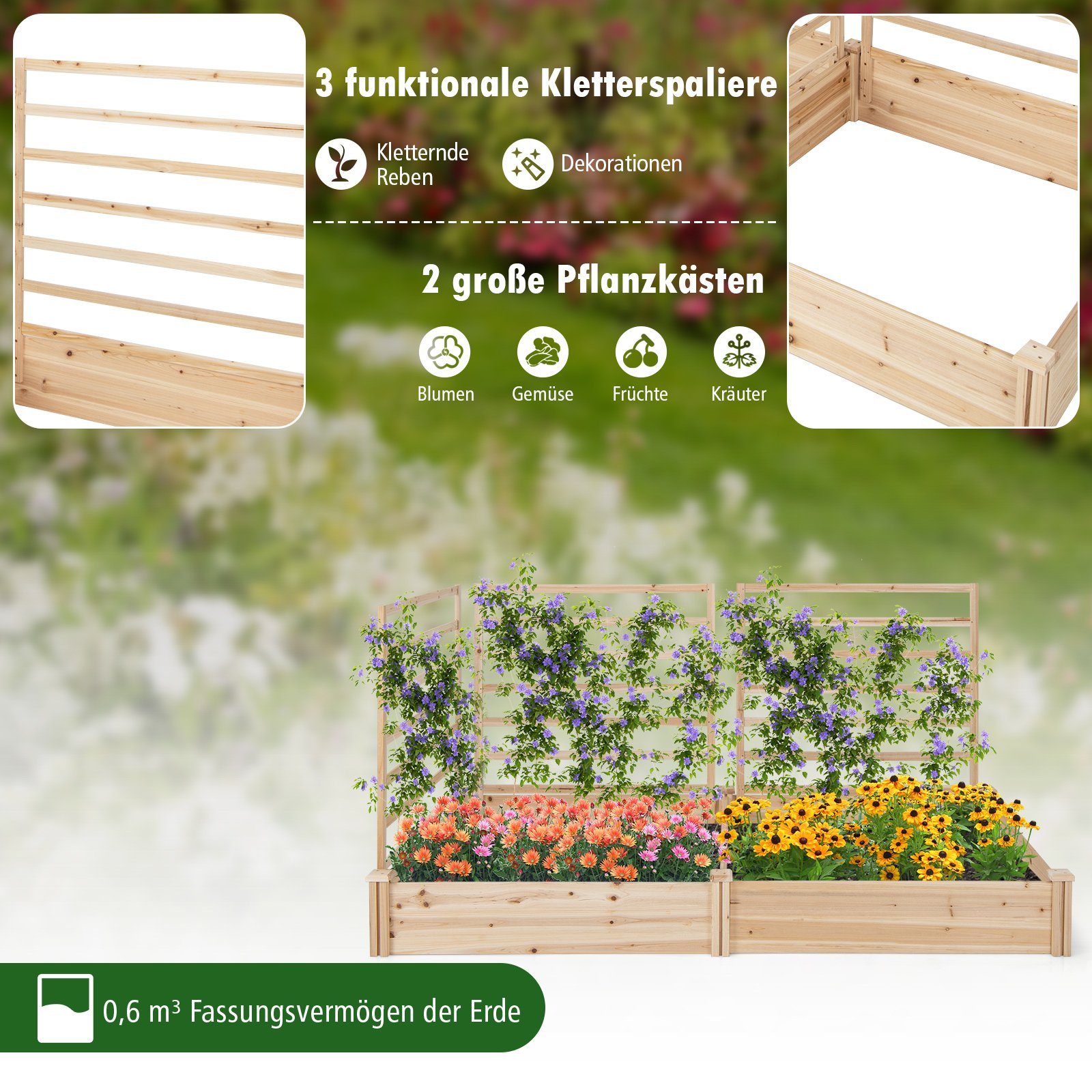 COSTWAY Hochbeet (1 St), mit Rankgitter, günstig online kaufen