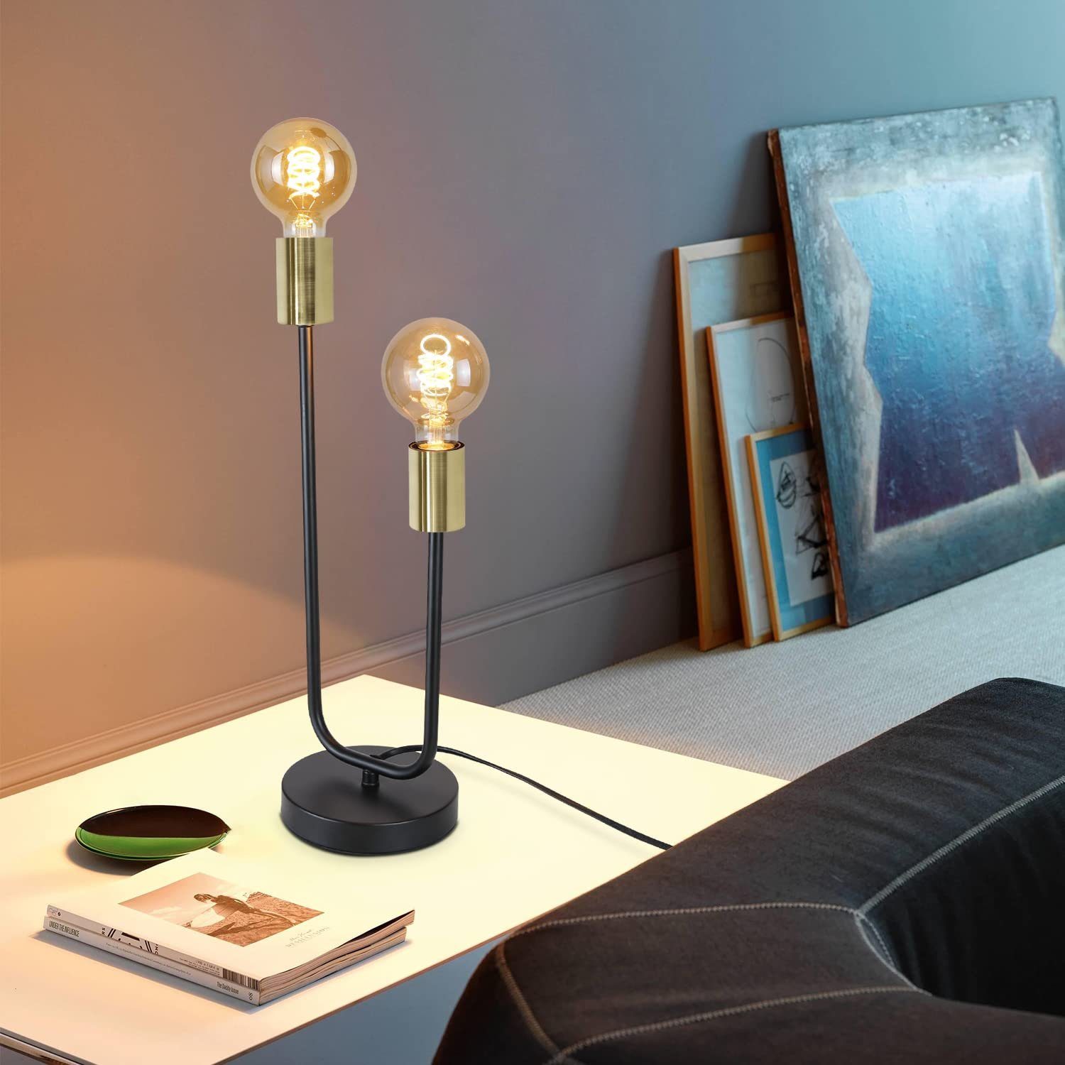 ZMH Tischleuchte Vintage Nachttischlampe Schwarz-Gold - E27, ohne Leuchtmit günstig online kaufen