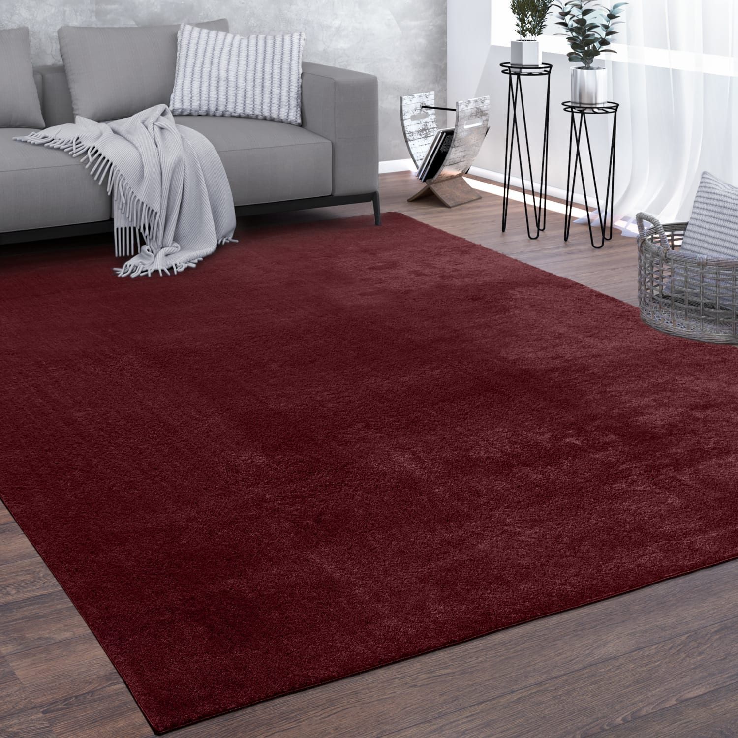KADIMA DESIGN Teppich waschbar Unifarben Wohnzimmer schmutzabweisend Teppich Kurzflor, Rechteckig, Höhe: 14 mm, Florhöhe: 10 mm, 100% Polyester, Rechteckig, 60x100cm, Rot