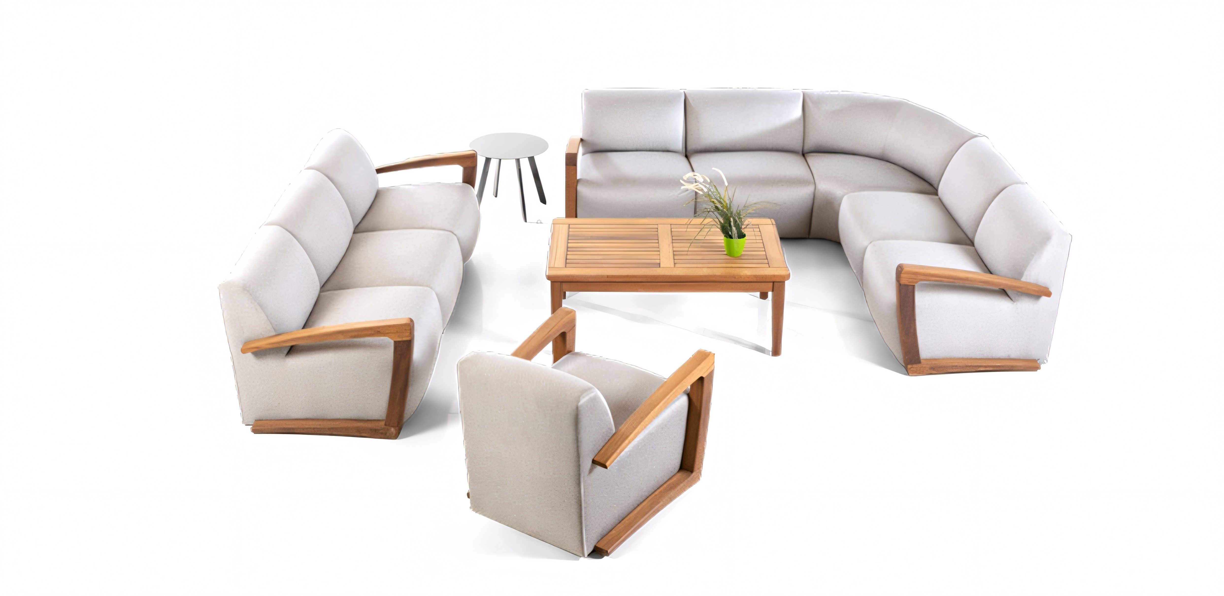 Xlmoebel Gartensofa Gartenmöbel-Set von XLMOEBEL in Grau mit natürlichem Rahmen, 5 Teile, Made in Europa