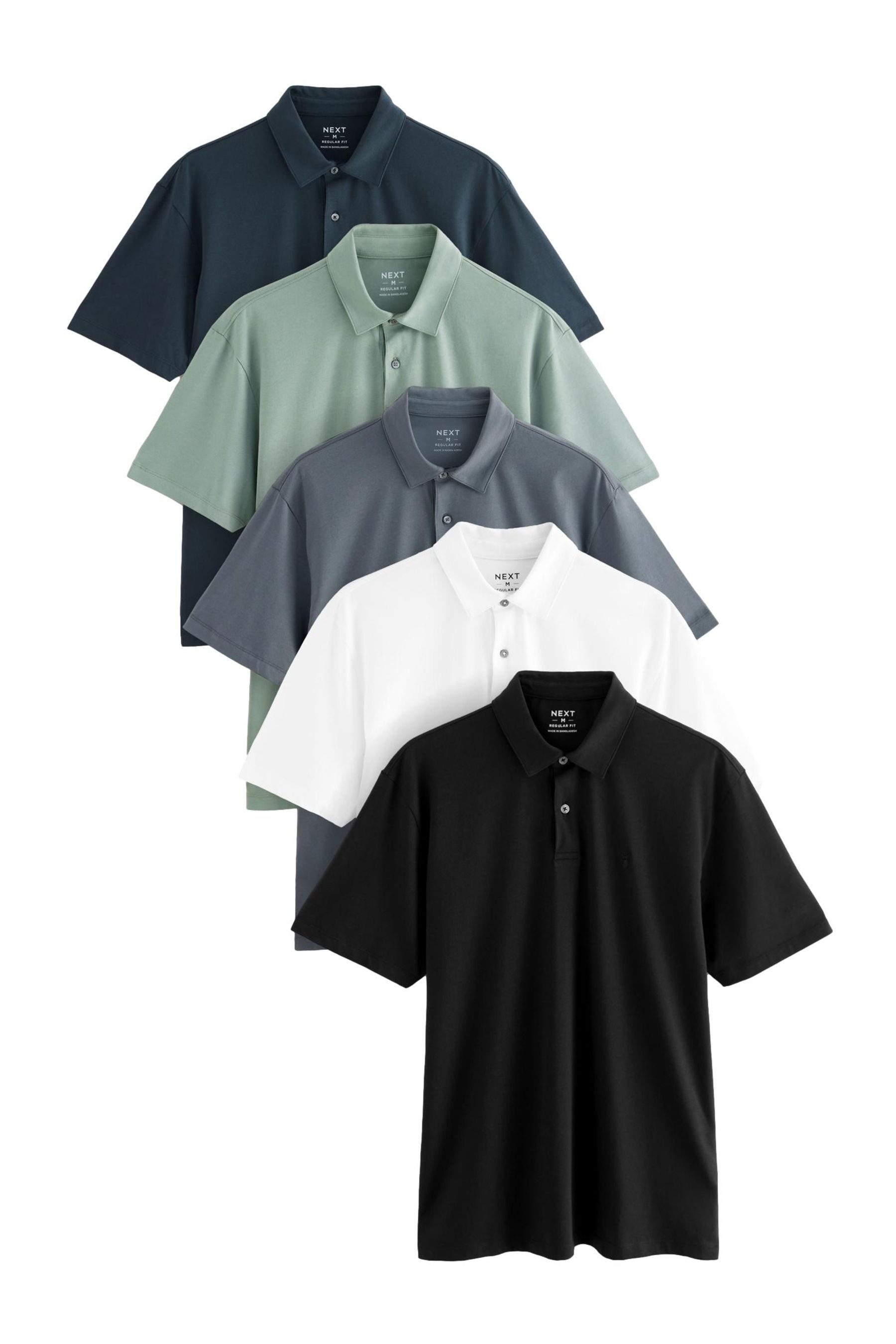 Next Poloshirt Regular Fit kurzärmeliges Pikee-Poloshirt (5-tlg)