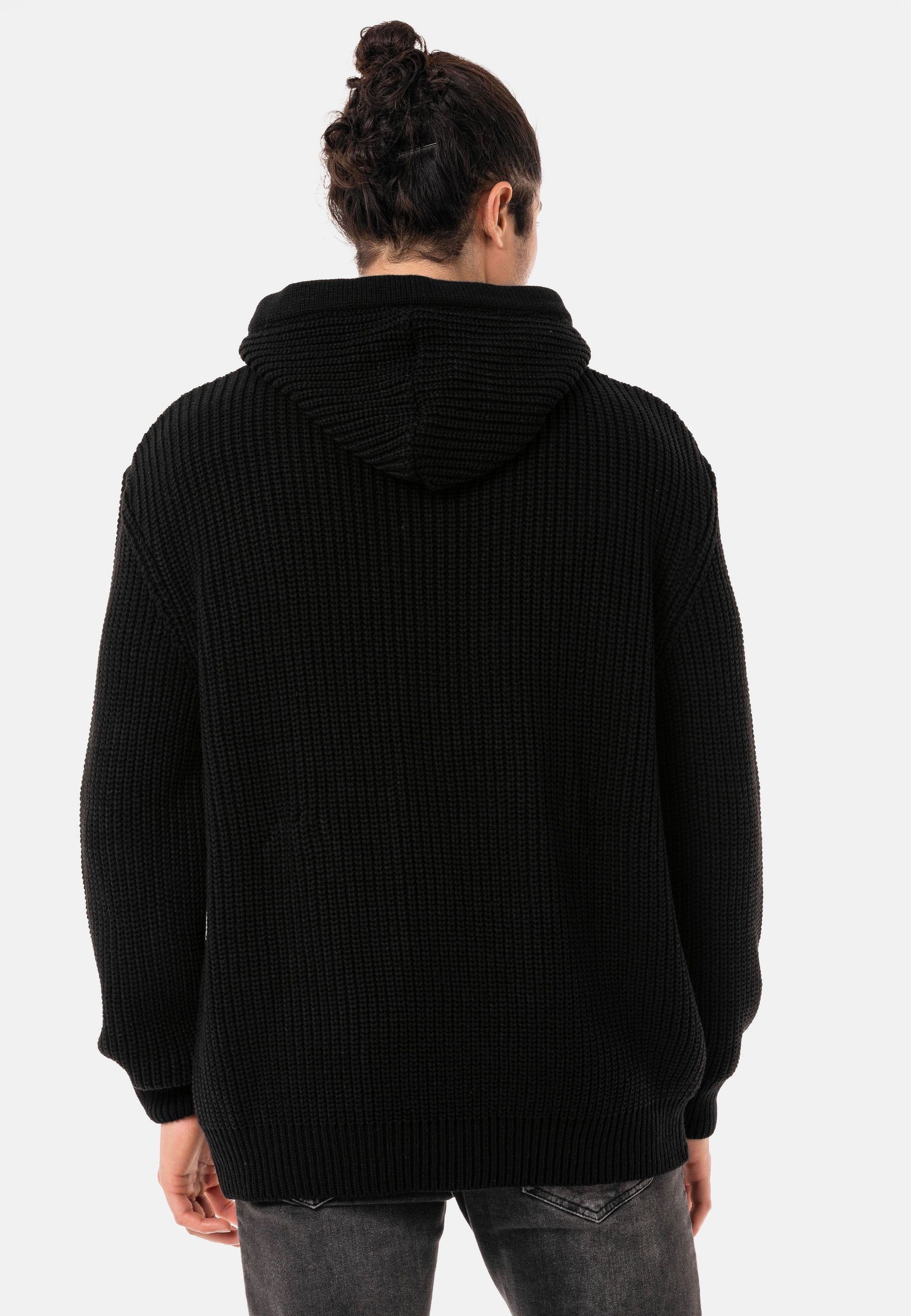 Kapuze locker Kapuzensweatshirt schwarz mit Strickpulli geschnittener Long RedBridge Beach