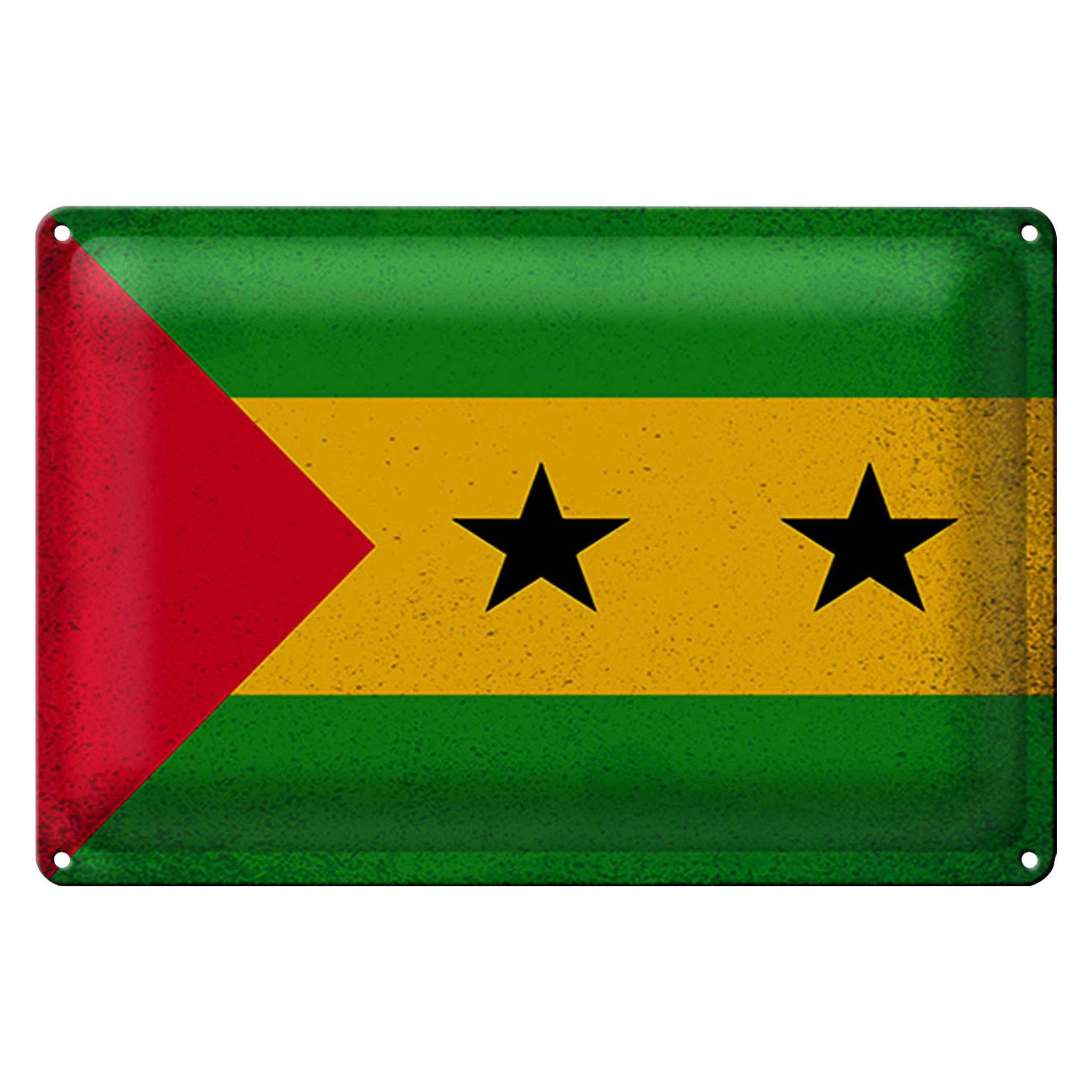 Roomando Metallschild Blechschild Flagge São Tomé und Príncipe 30x20cm Vintage