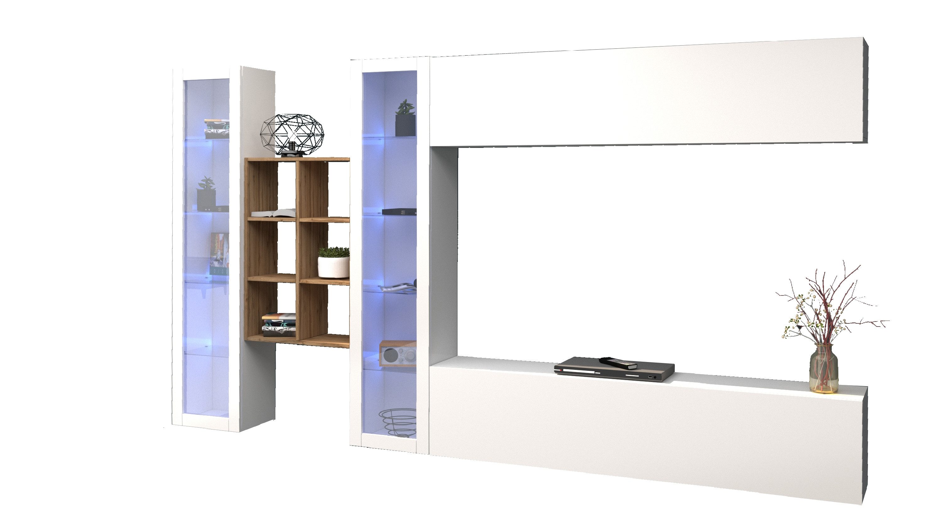 Web Furniture Wohnwand (5-teilig) in Weiß Hochglanz - 320x180x30 (BxHxT), (5-teilig)