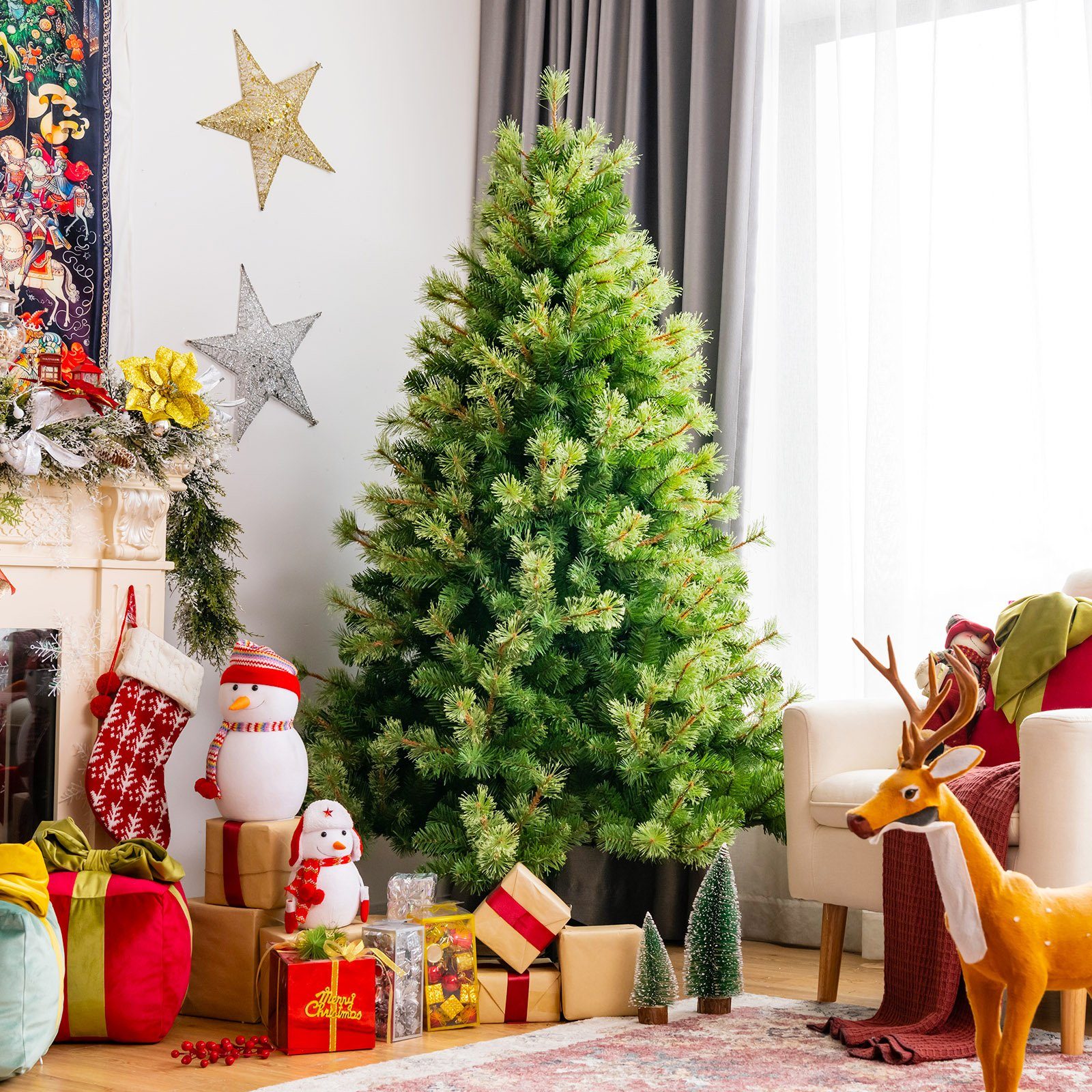 COSTWAY Künstlicher Weihnachtsbaum, mit 820 Zweigen und Metallständer