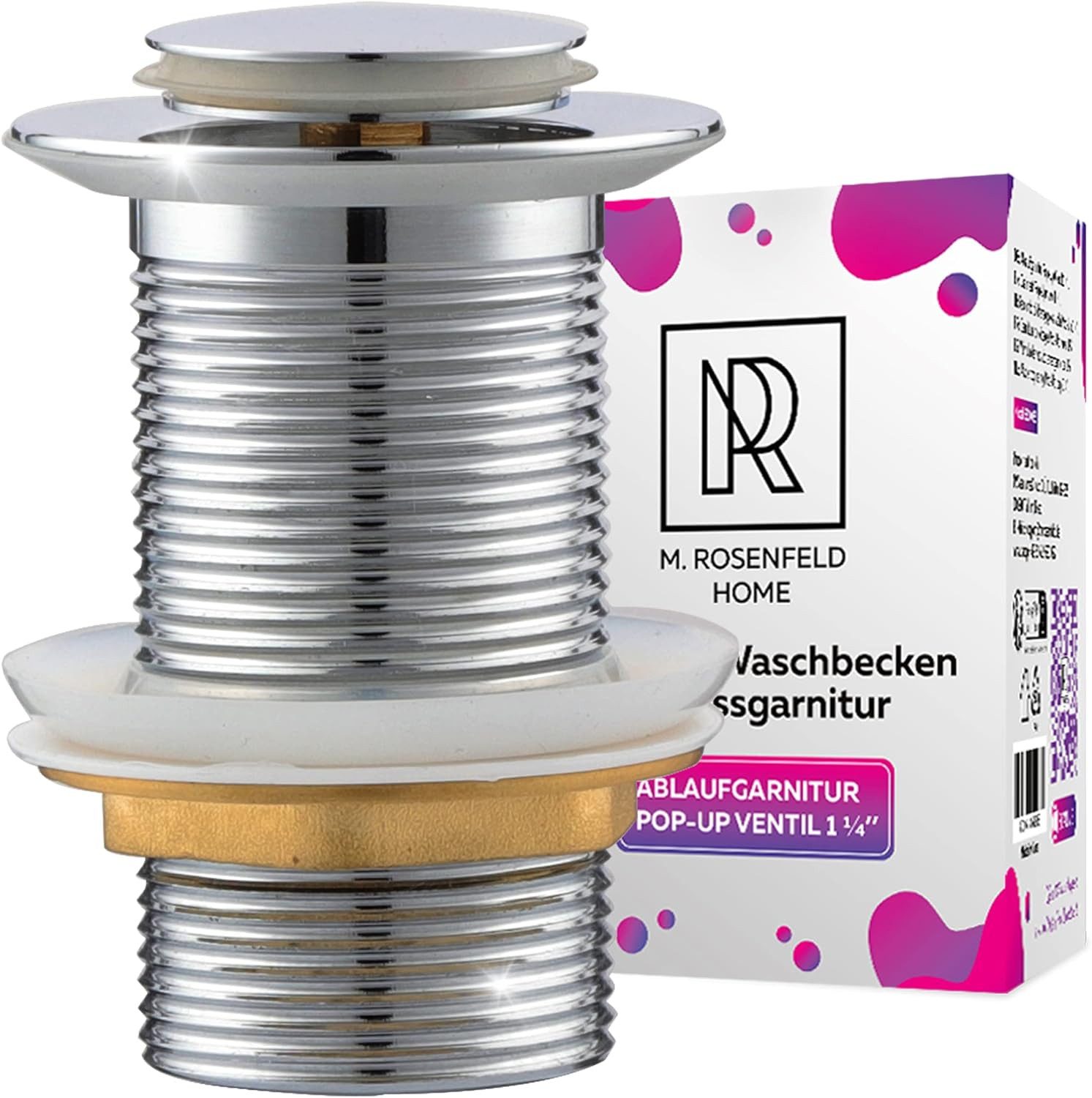 M. Rosenfeld Ablaufgarnitur Waschbecken OHNE Überlauf mit Knopf (Chrom Abla günstig online kaufen