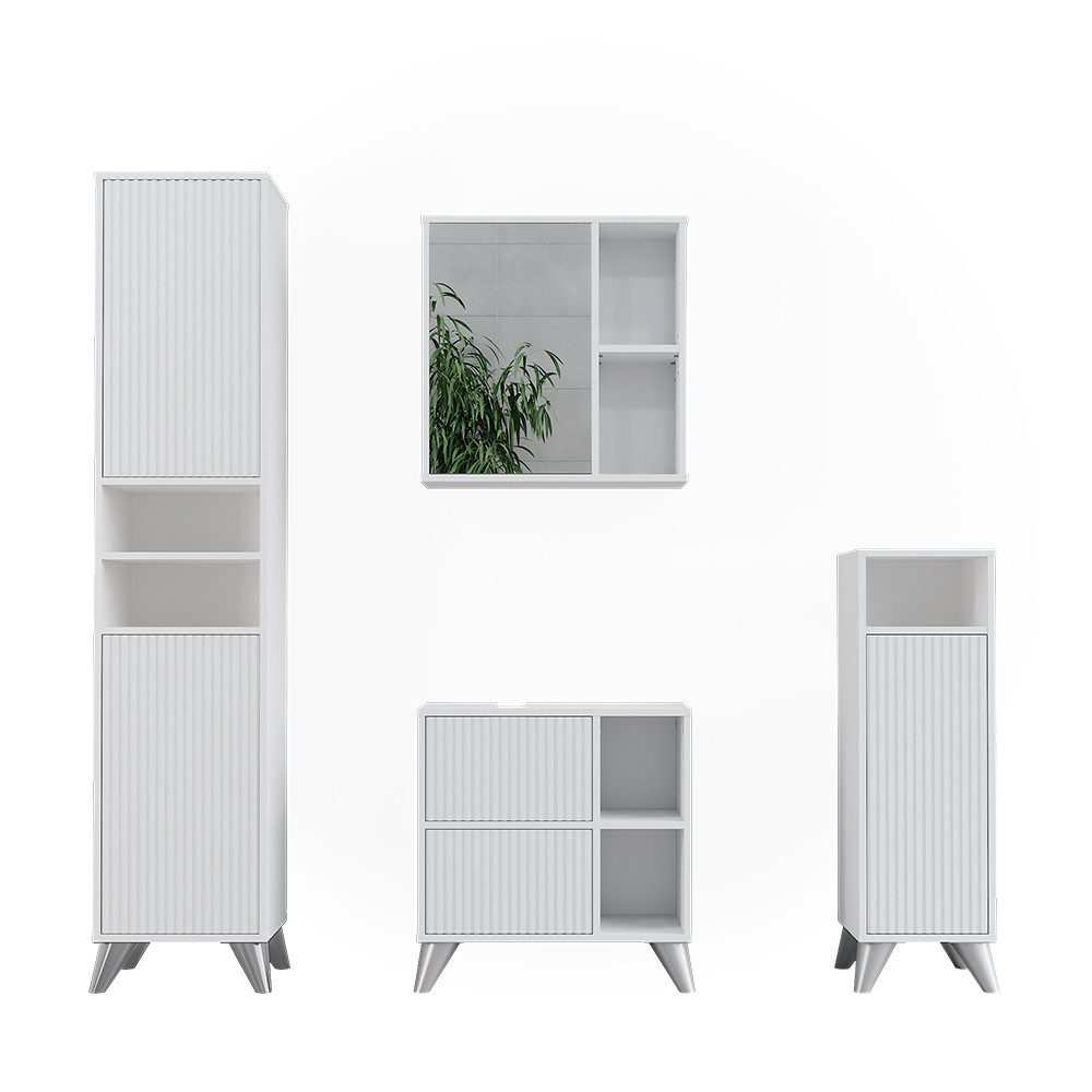 Vicco Badmöbel-Set Leano, Weiß, 4-teilig, (4-St., 4er Set)