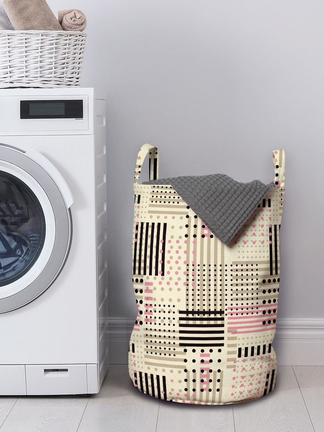 für Abakuhaus mit Punkt-Streifen-Kunst Wäschekorb Griffen Kordelzugverschluss Abstrakt Waschsalons, Wäschesäckchen Geometrische