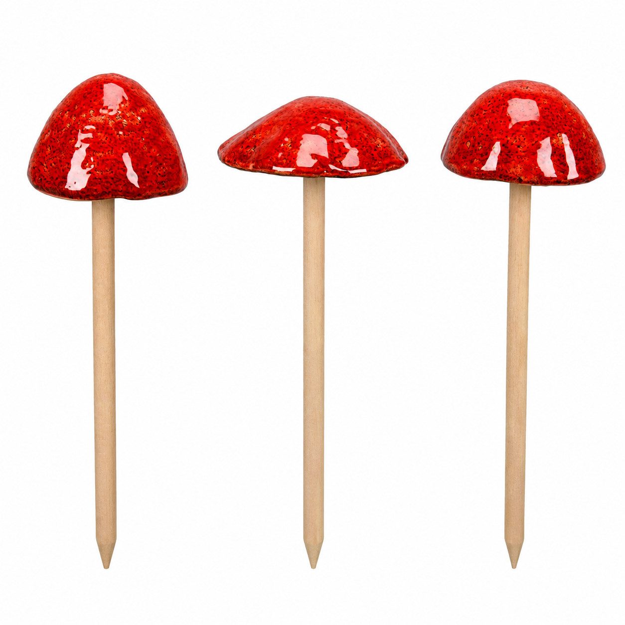 finehomegarden Dekofigur Pilz zum Stecken 3er-Set Rot – Ø7 x H30 cm aus Steinzeug Deko Pilz (Set, 3 St), für Herbst, Weihnachten & Tischdeko