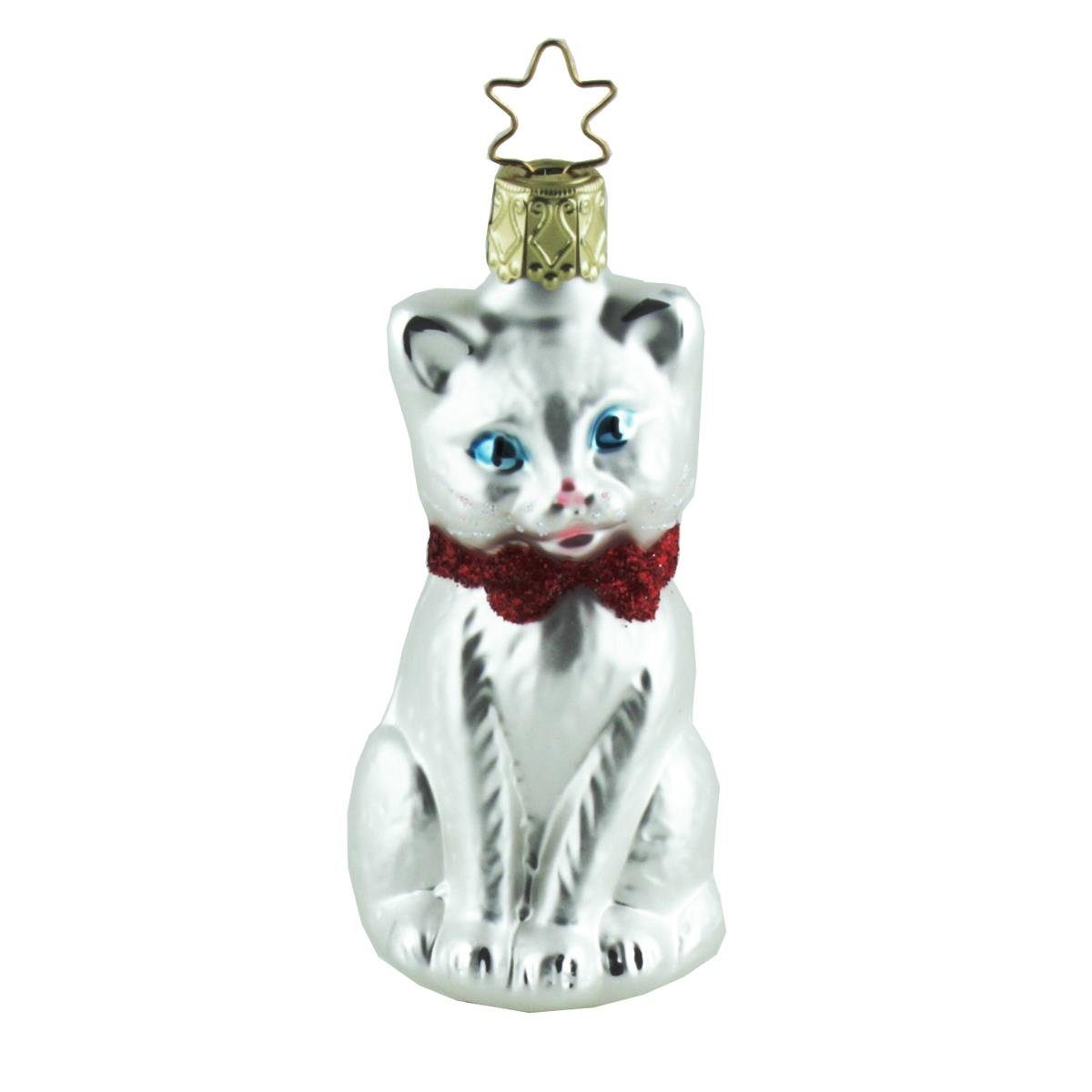 INGE-GLAS® Christbaumschmuck INGE-GLAS Weihnachts-Hänger Schmuse-Kätzchen weiß (1-tlg) | Dekohänger