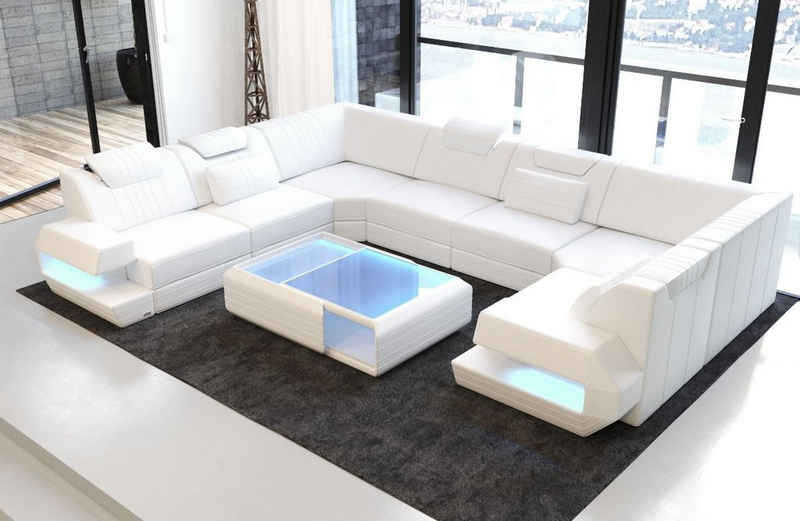 Sofa Dreams Wohnlandschaft »Ragusa«, U Form Ledersofa mit LED, Designersofa