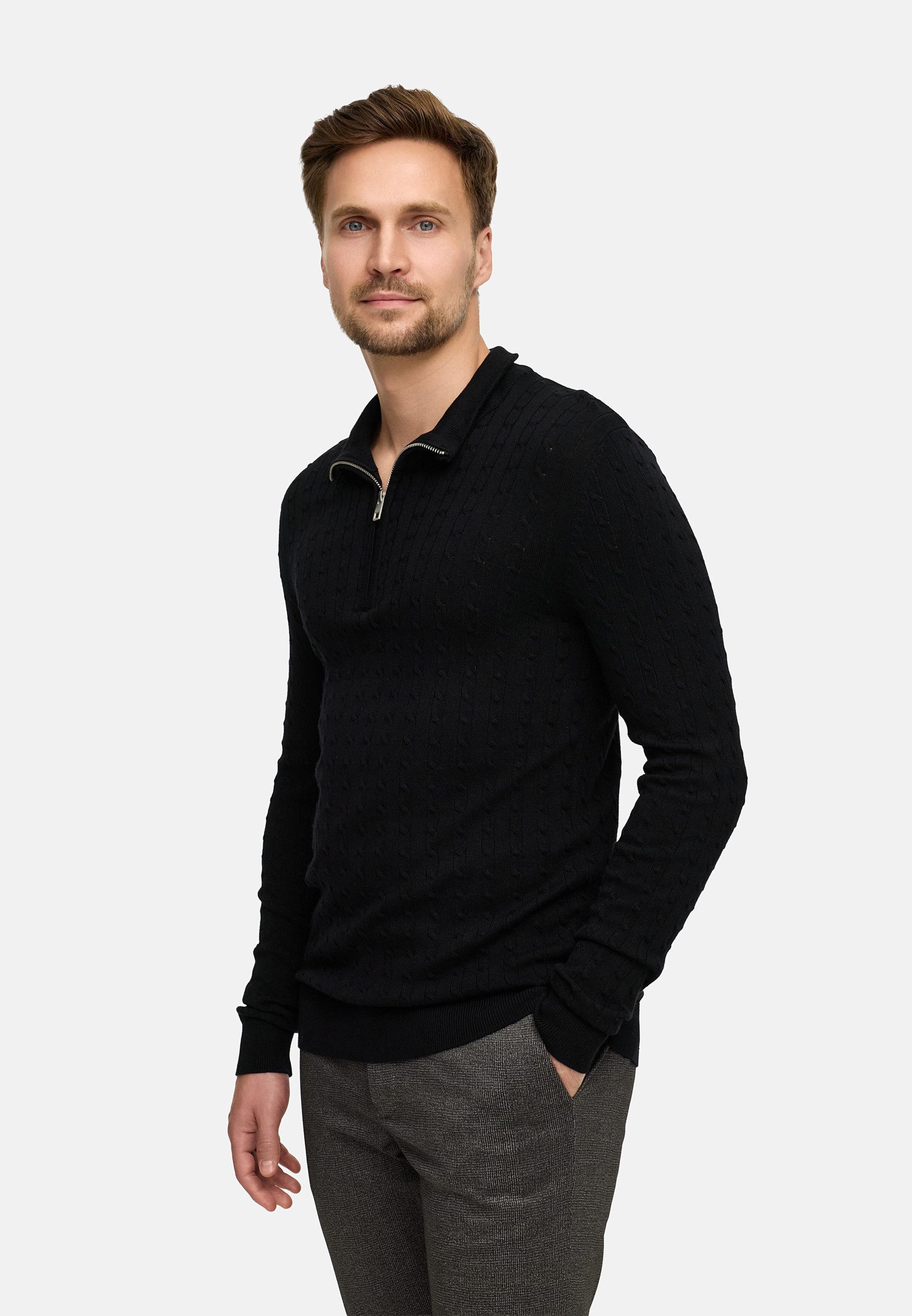 Jeff Strickpullover Herren JFCamden half Pullover Herrenpullover Strickpullover mit halbem Reißverschluss und Stehkragen