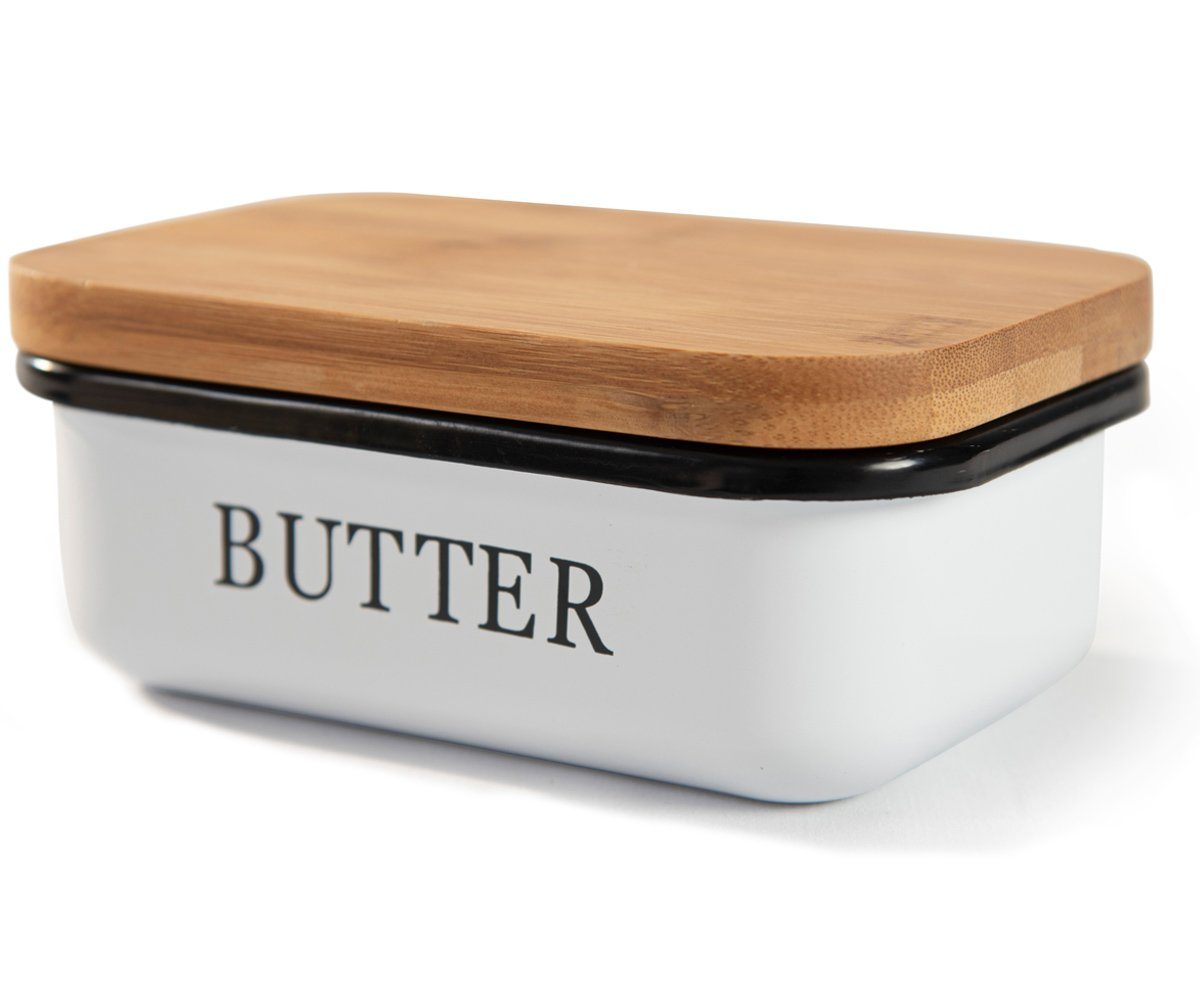Weiß Zedelmaier Becher, beschichteter Butterdose,Butterglocke 1 x (Packung, Rand rundem aus x HYH001), für nachhaltigem holzdeckel, Metallplatte, Butter,mit Butterdose Deckel, 1 Butterdose 250g