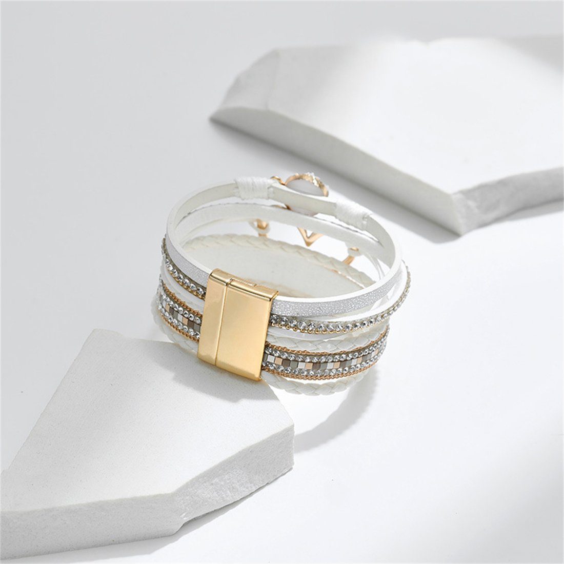 Lederarmband Liebe Bohème DÖRÖY Weiß Armband Armband Magnetverschluss mit mehrlagiges Schmuck