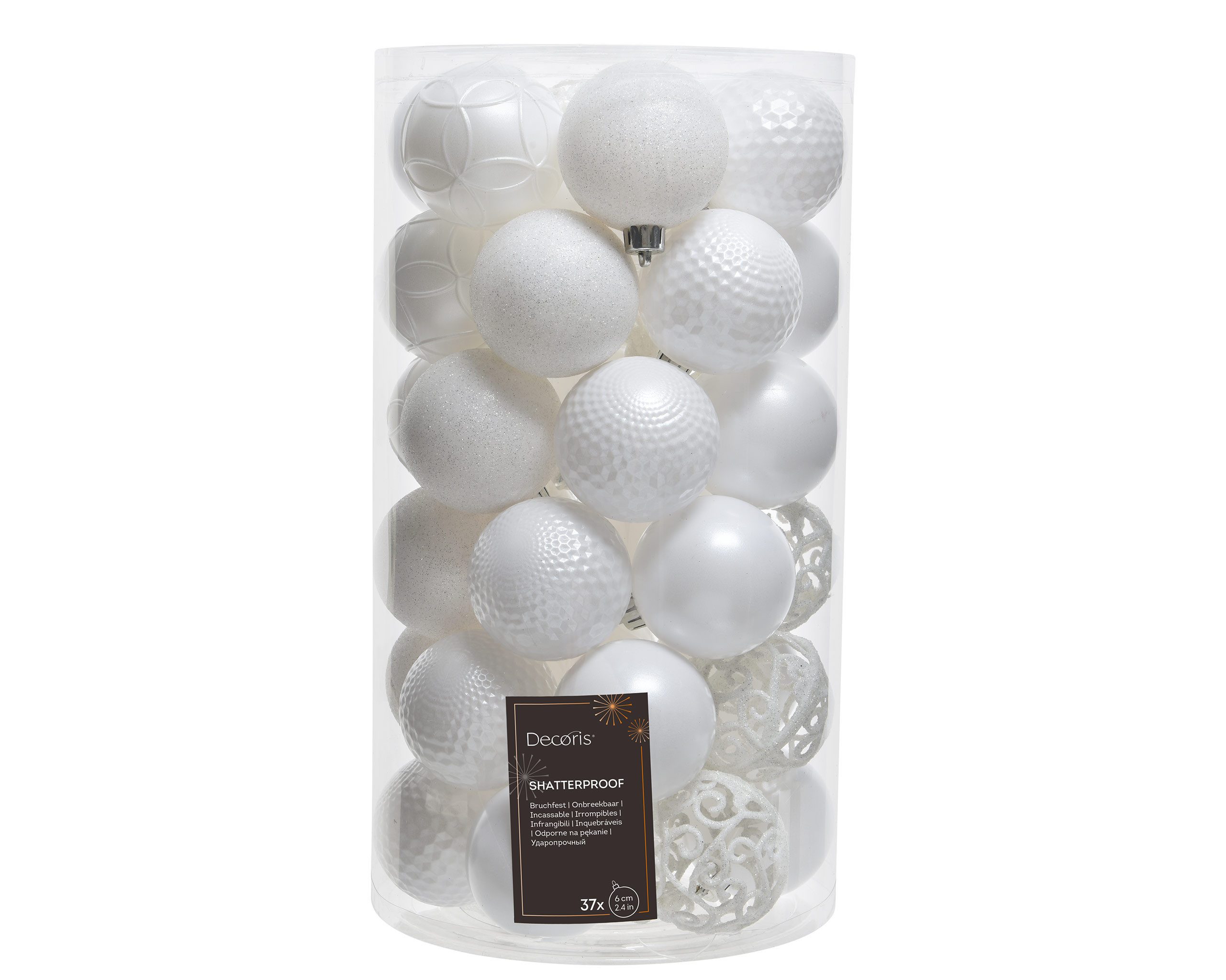 Kaemingk Weihnachtsbaumkugel, Weihnachtskugeln Kunststoff Ornamente 6cm 37er Set - Winterweiss