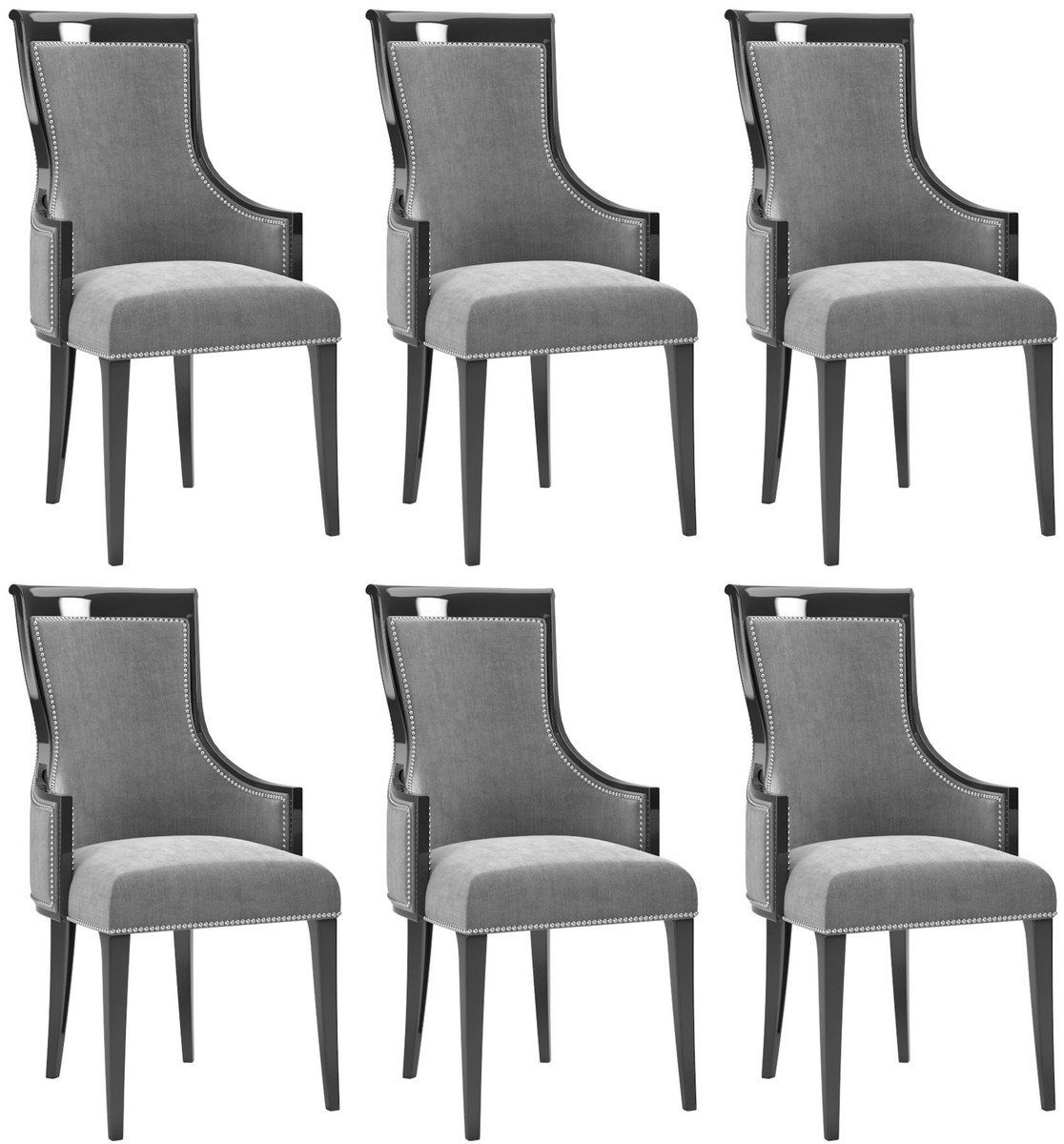 Padrino Edles x Casa 6er Silber Stühle Esszimmer - / Art Deco Deco - 110 Art Set Stuhl 50 Esszimmer Möbel cm / x Set 50 Schwarz Grau Esszimmerstuhl H. Küchen Luxus