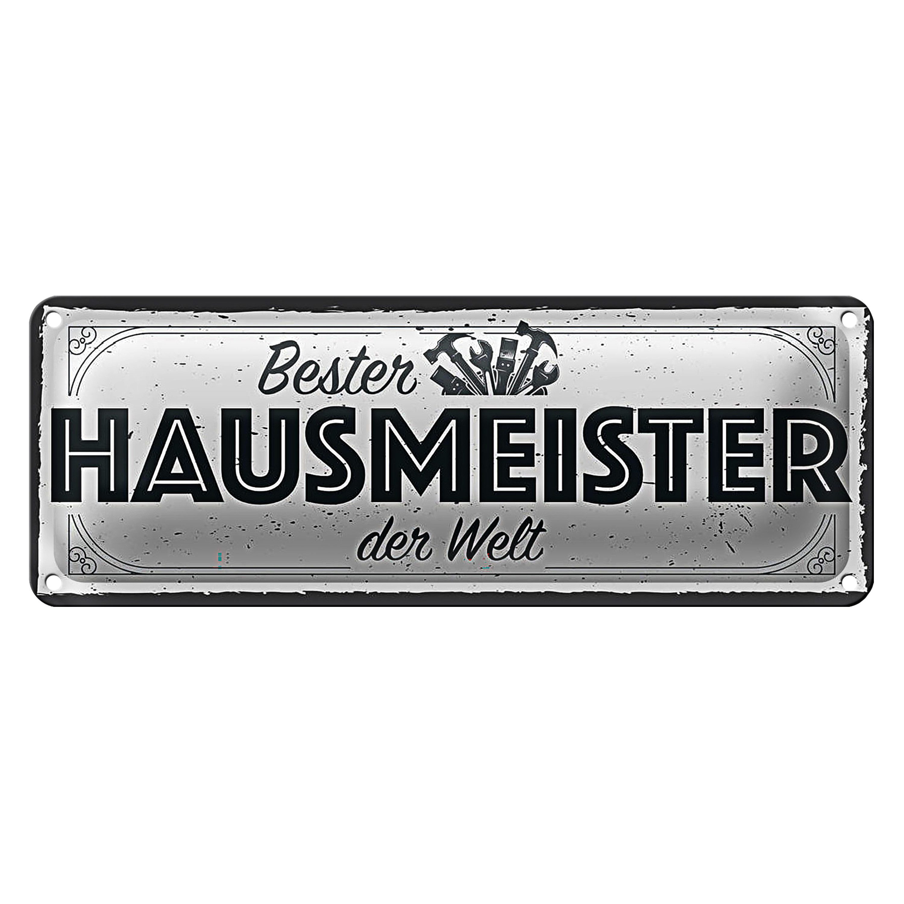 Roomando Metallschild Blechschild Spruch 27x10cm Bester Hausmeister der Welt Dekoration