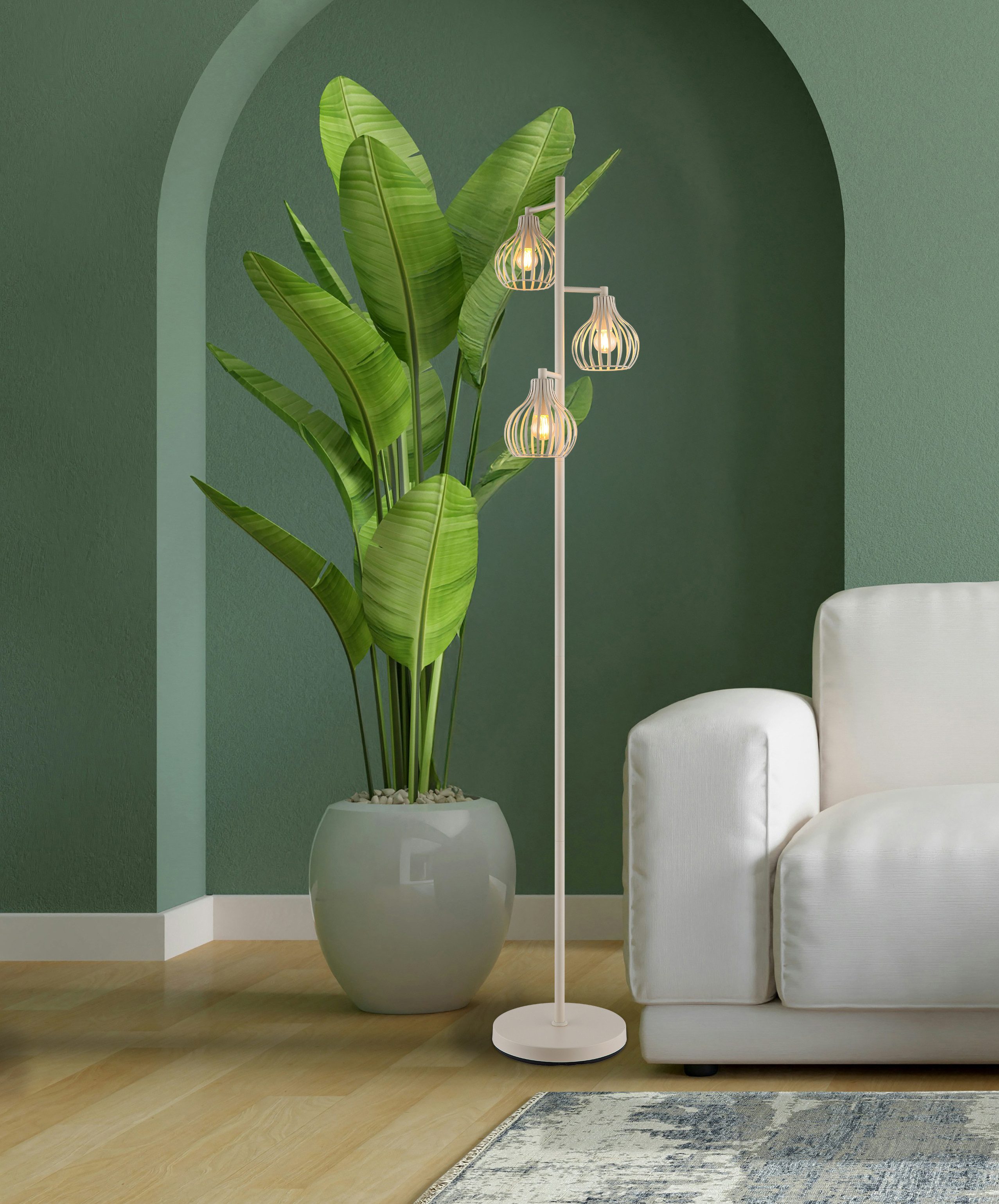 my home Stehlampe Heta, Stehleuchte Metall cremefarben, exkl. 3x E14 40W 23 günstig online kaufen