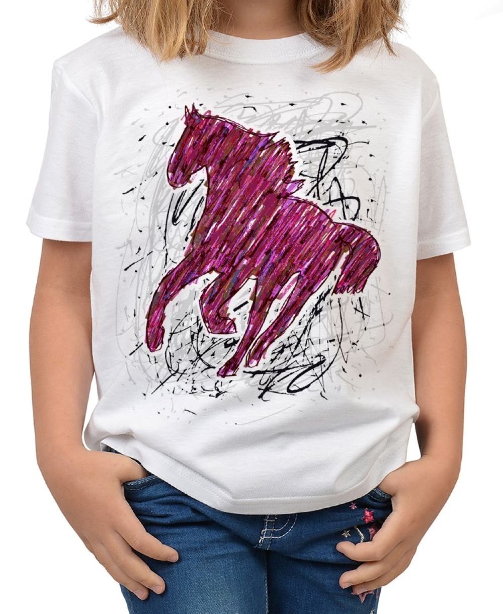 Kindershirt bunt, Pferd Pferde Shirt rosa - T-Shirt Kindershirt Shirts Motiv Zeichnung Pferde Tini :
