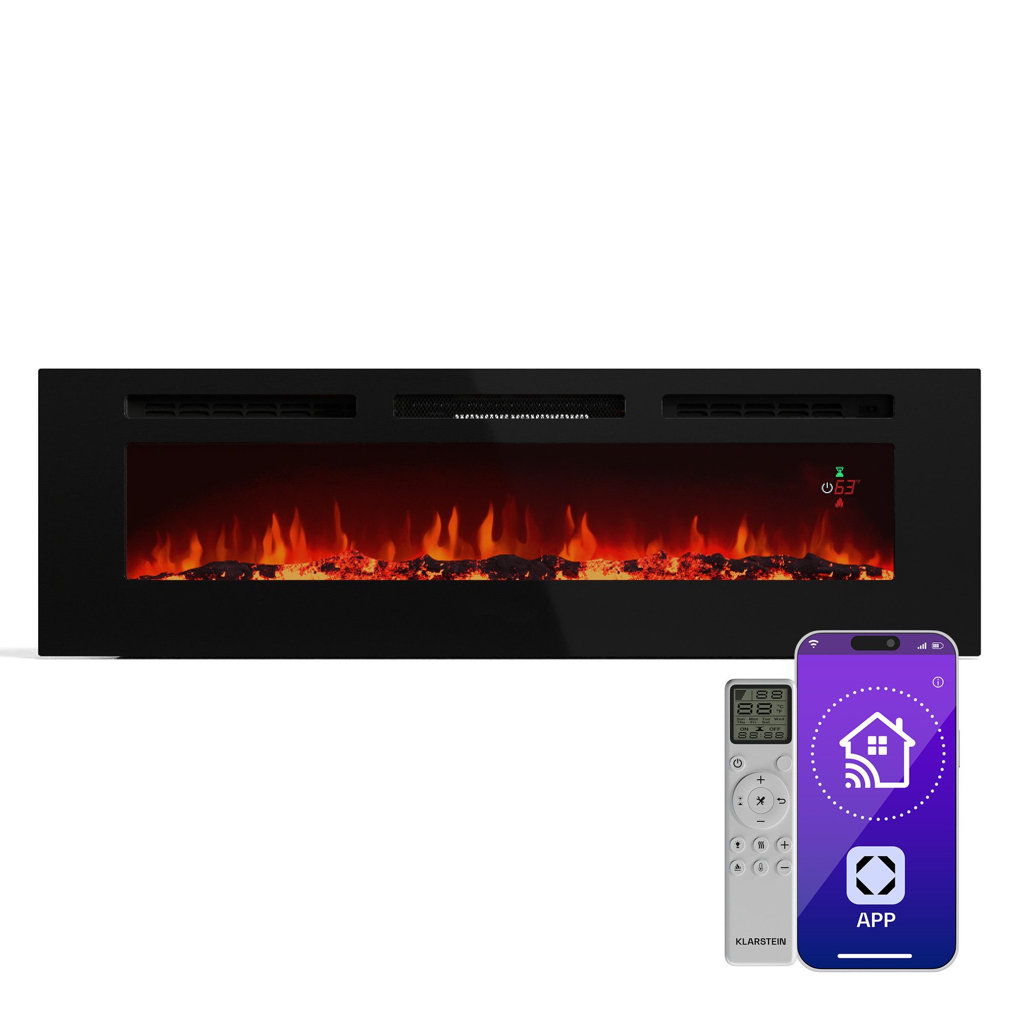 Klarstein Elektrokamin Galeras, Kamin Heizung freistehend Einbau Indoor Smart App LED